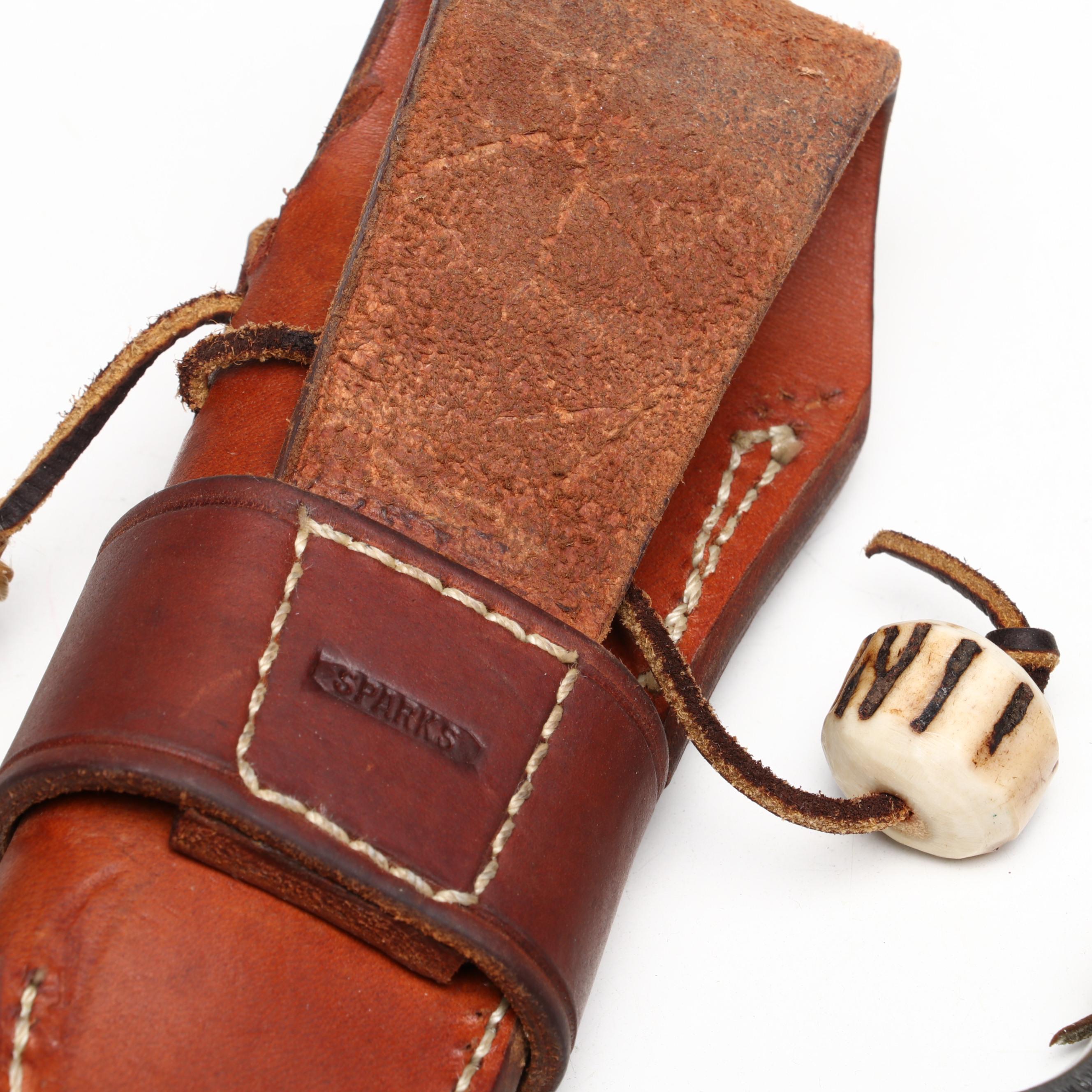 Bernard Sparks Stainless and Antler Handled Engraved Hunting Knife in Scabbard