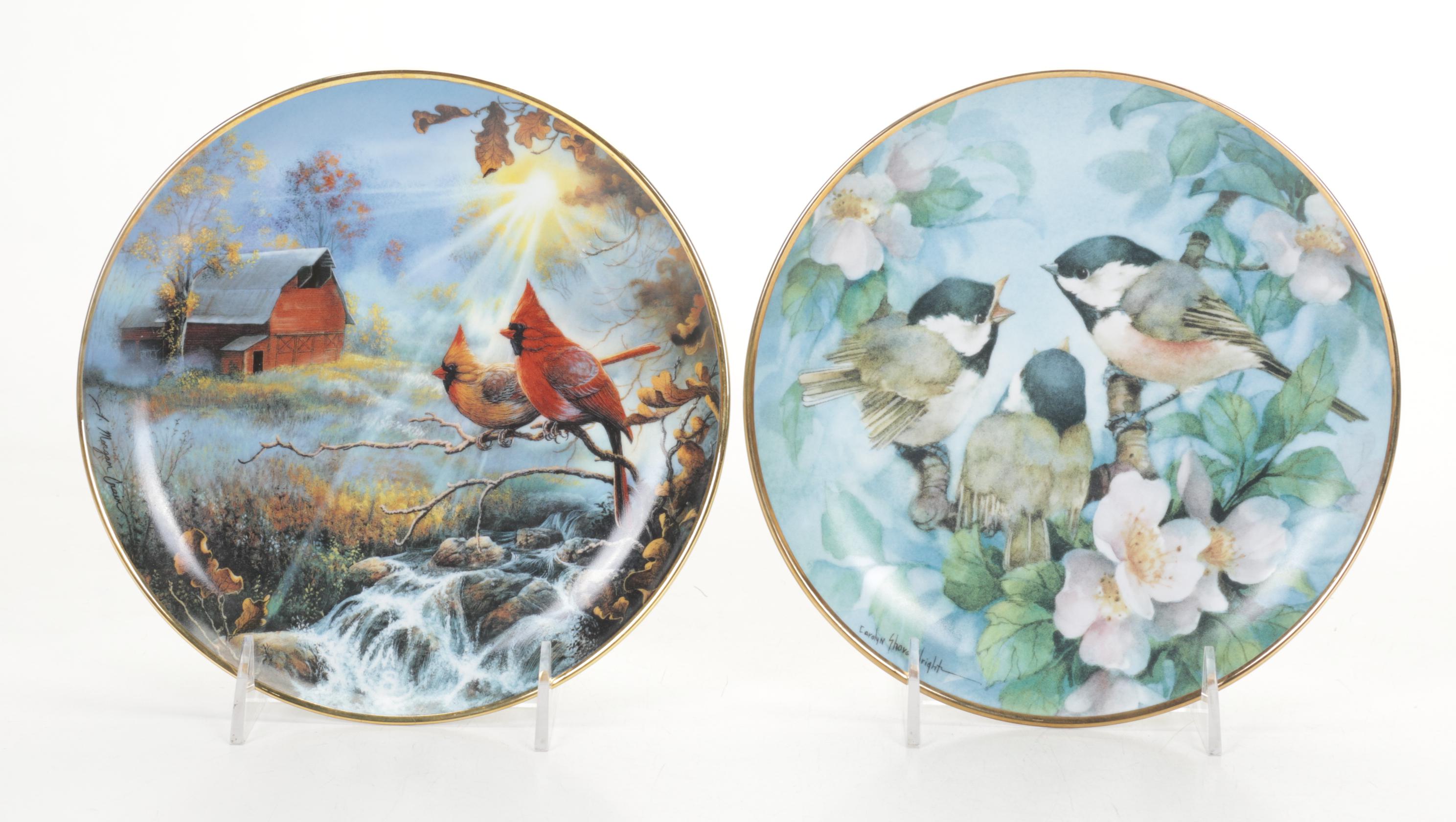 Franklin Mint Limited Edition Porcelain Collectors Plates, Bird Lamp and Figure