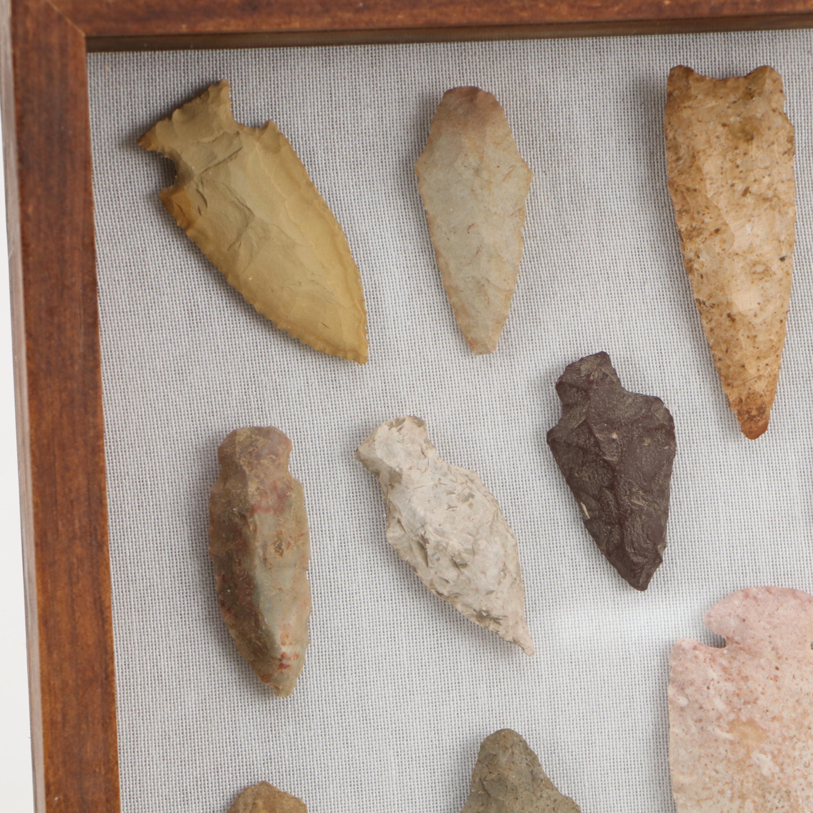Ohio Dovetail and Other Knapped Flint Arrowheads, Archaic and Woodland Period