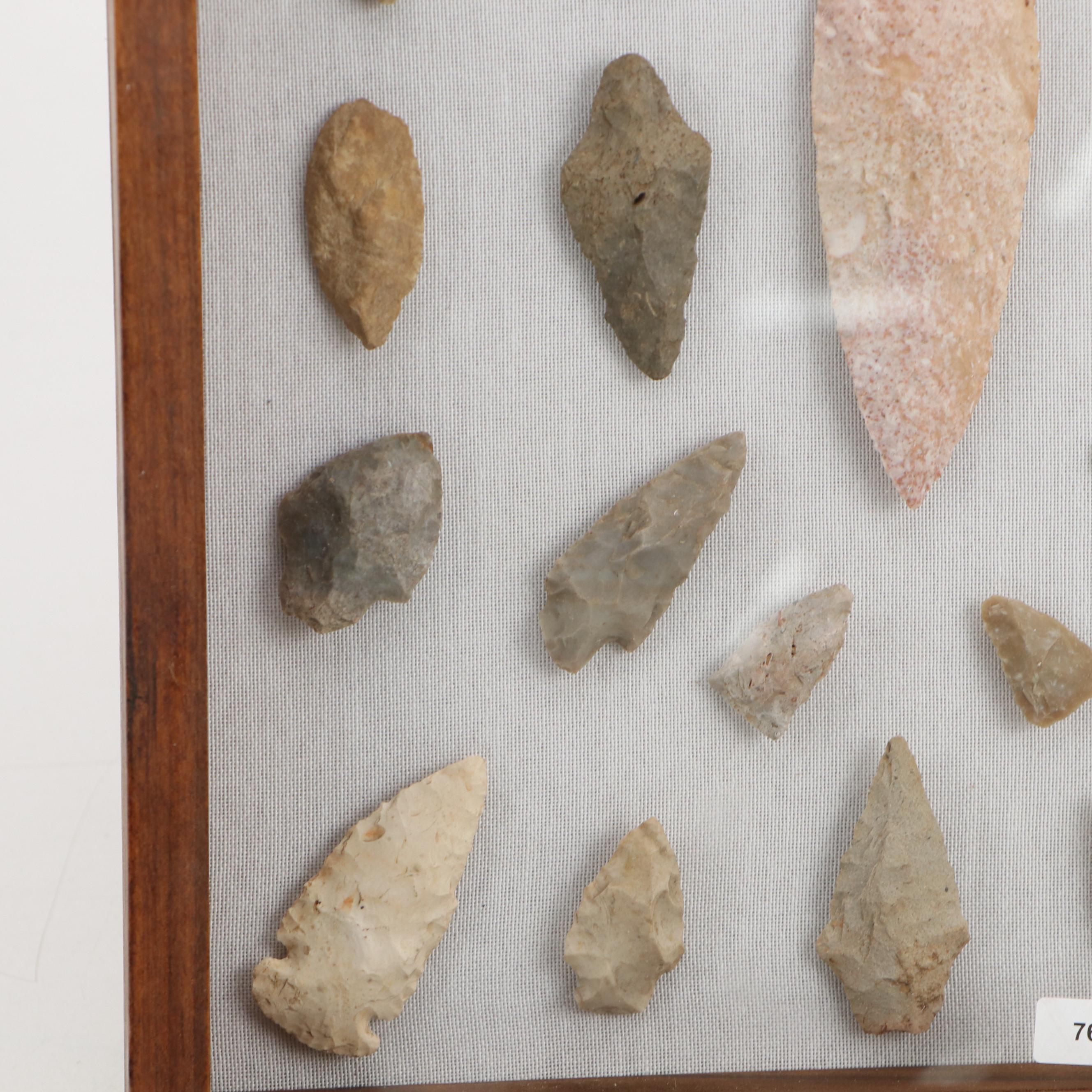 Ohio Dovetail and Other Knapped Flint Arrowheads, Archaic and Woodland Period
