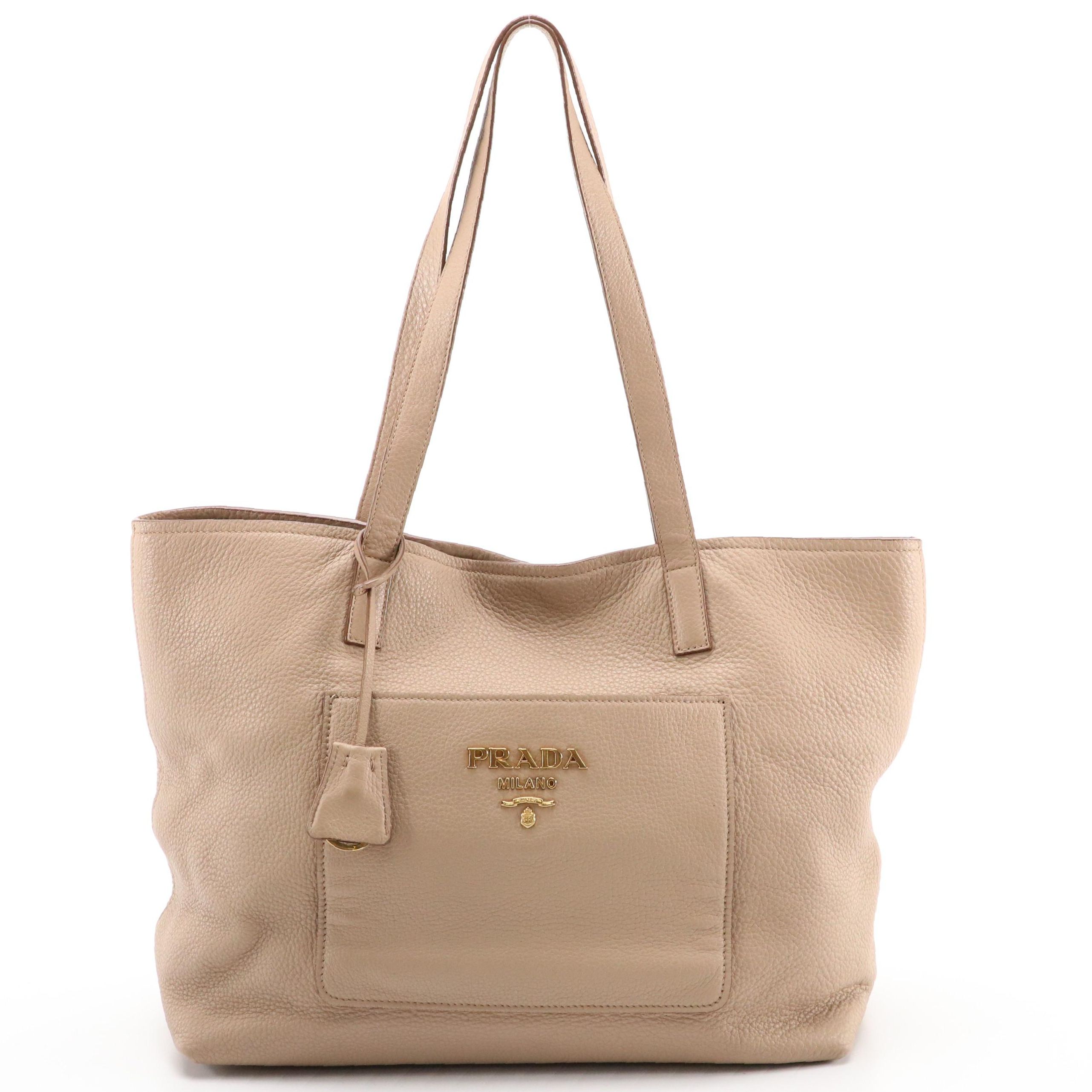 Prada Leather Shopping Tote Bag 1BG048 in Cammeo Vitello Daino Leather