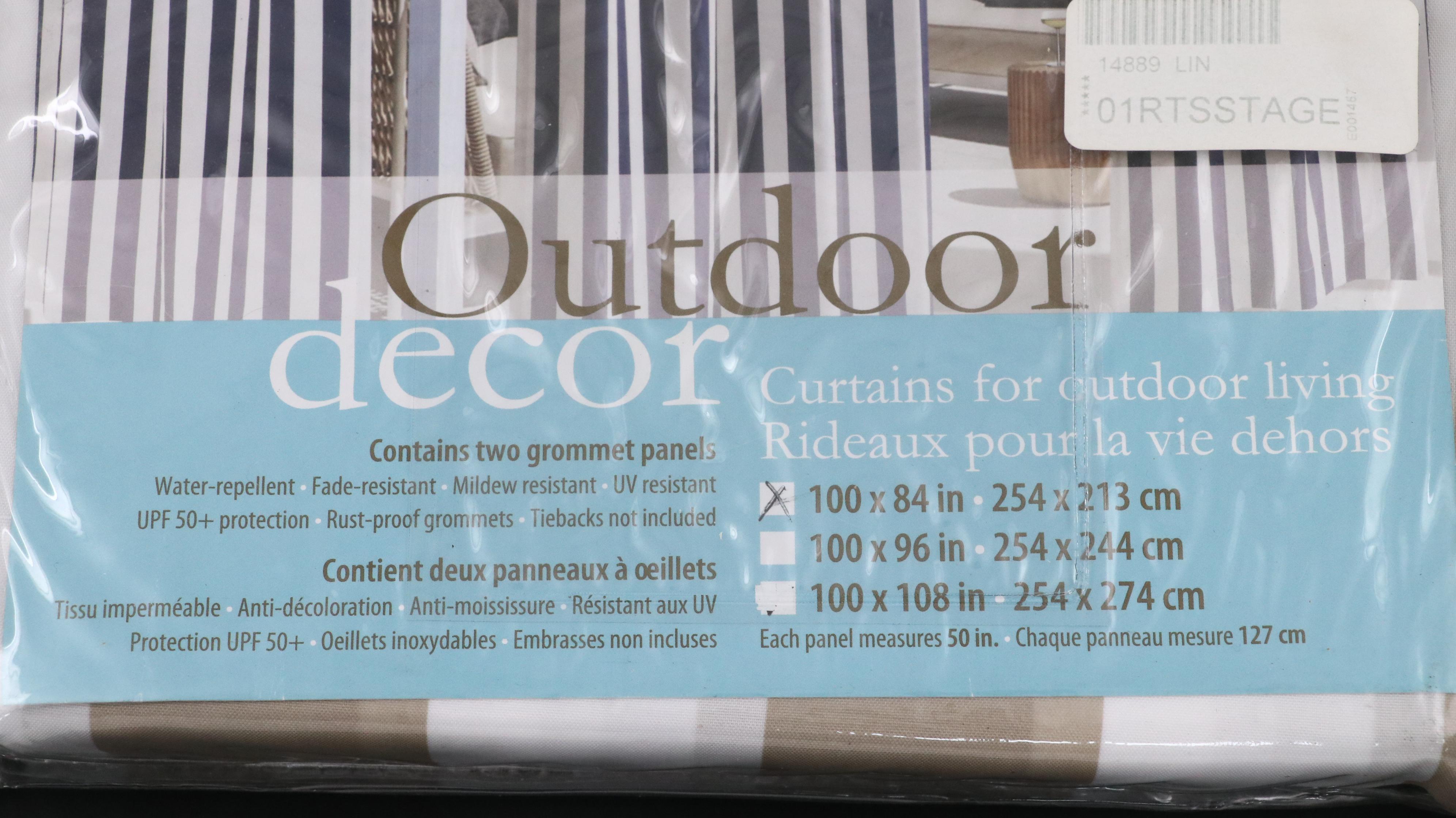 Outdoor Decor 84" Grommet Top Taupe & White Striped Patio Curtains, Set of Six