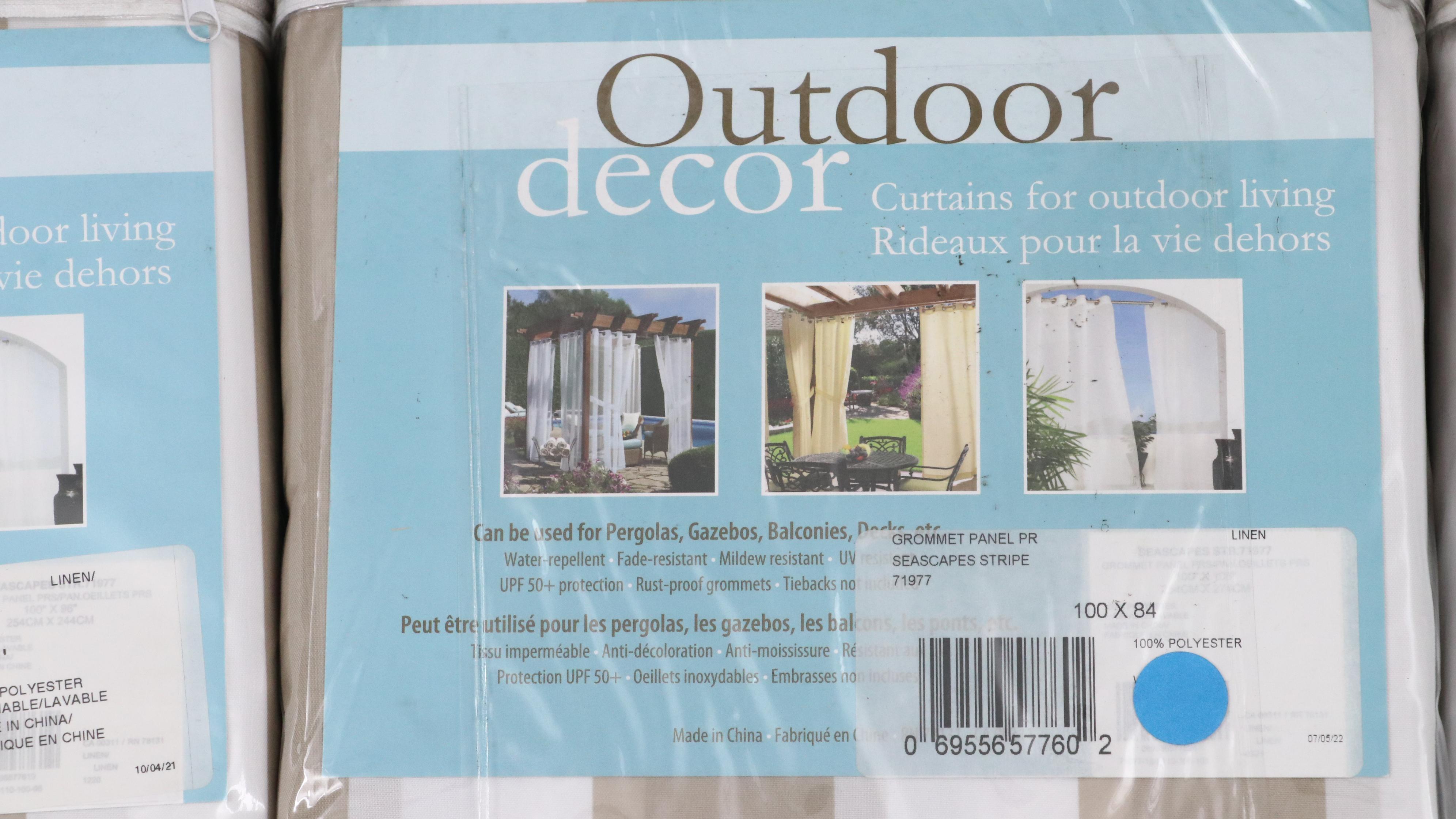 Outdoor Decor 84" Grommet Top Taupe & White Striped Patio Curtains, Set of Six