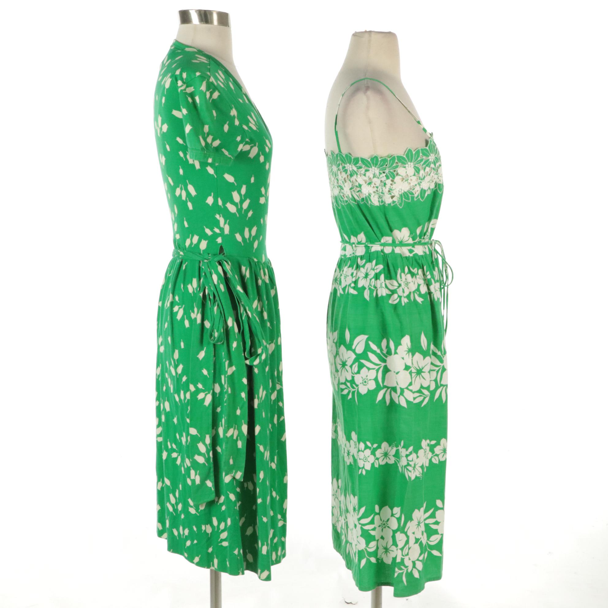 Diane Von Furstenburg Green Tulip Print Cotton Wrap Dress, Other Handmade Dress