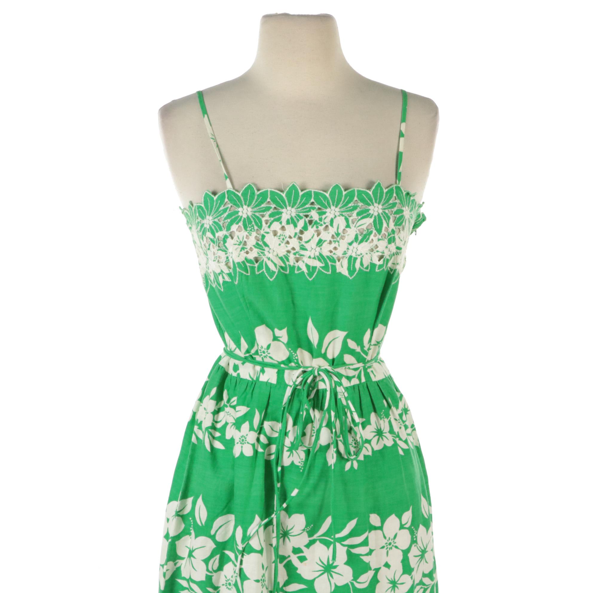 Diane Von Furstenburg Green Tulip Print Cotton Wrap Dress, Other Handmade Dress