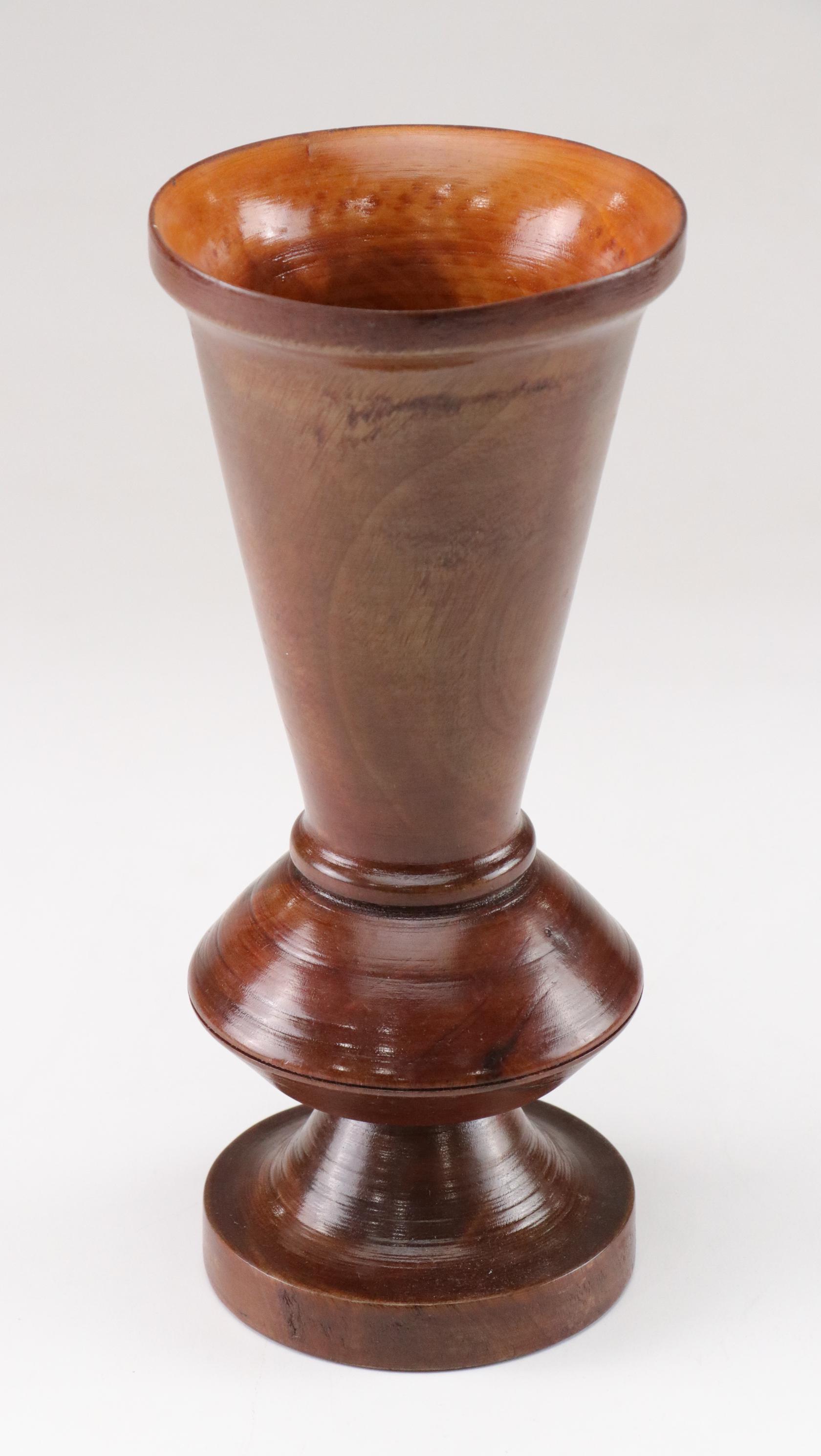 Wood Tabletop Accents Include Turned Vase and Glass Lidded Dish