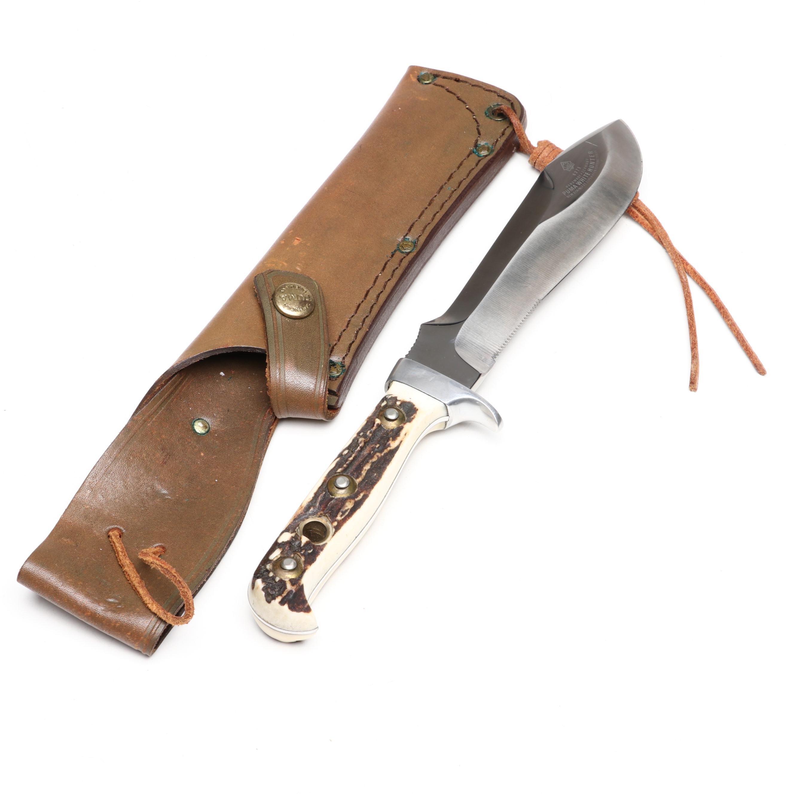 Puma "White Hunter" Stainless and Antler Handled Knife in Scabbard