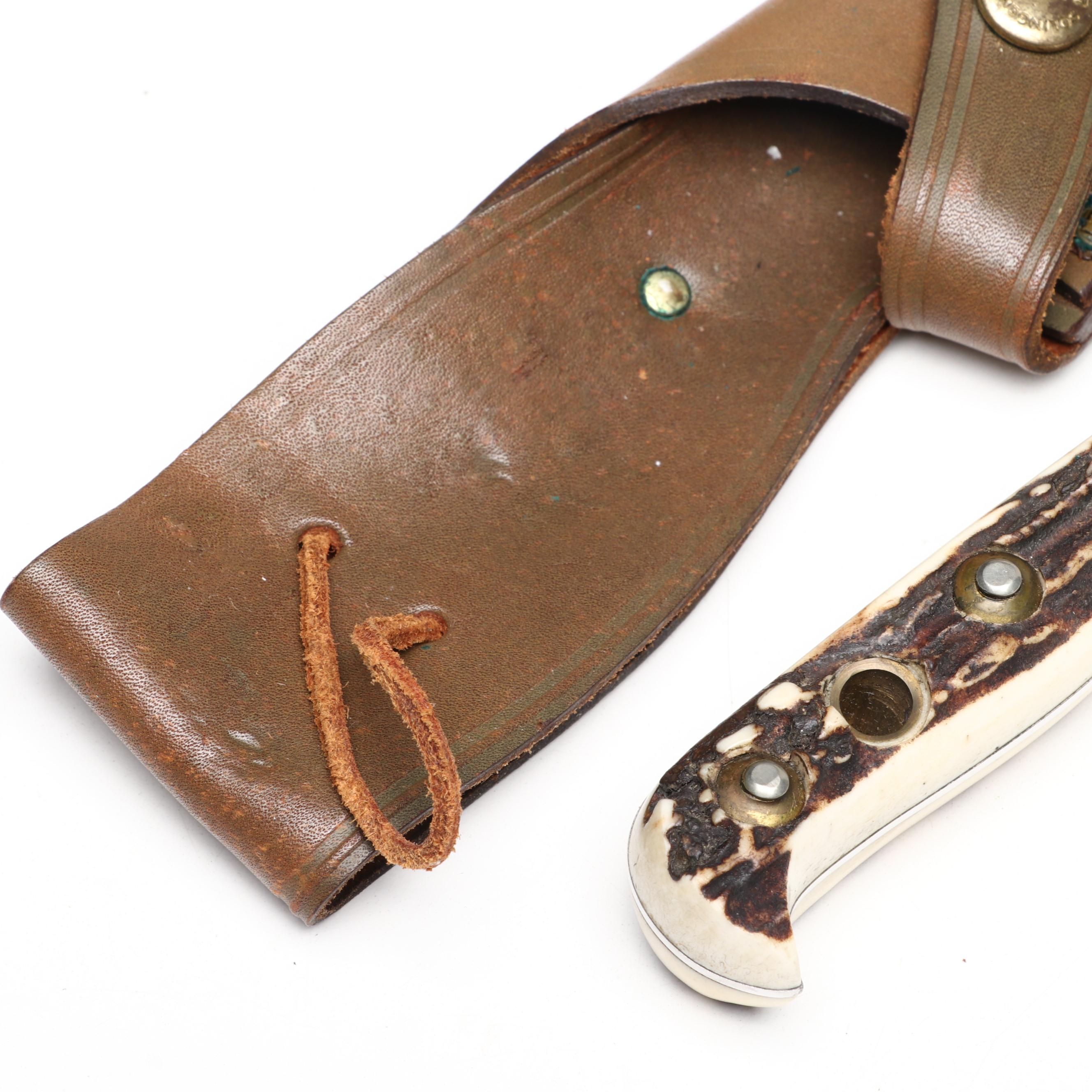 Puma "White Hunter" Stainless and Antler Handled Knife in Scabbard