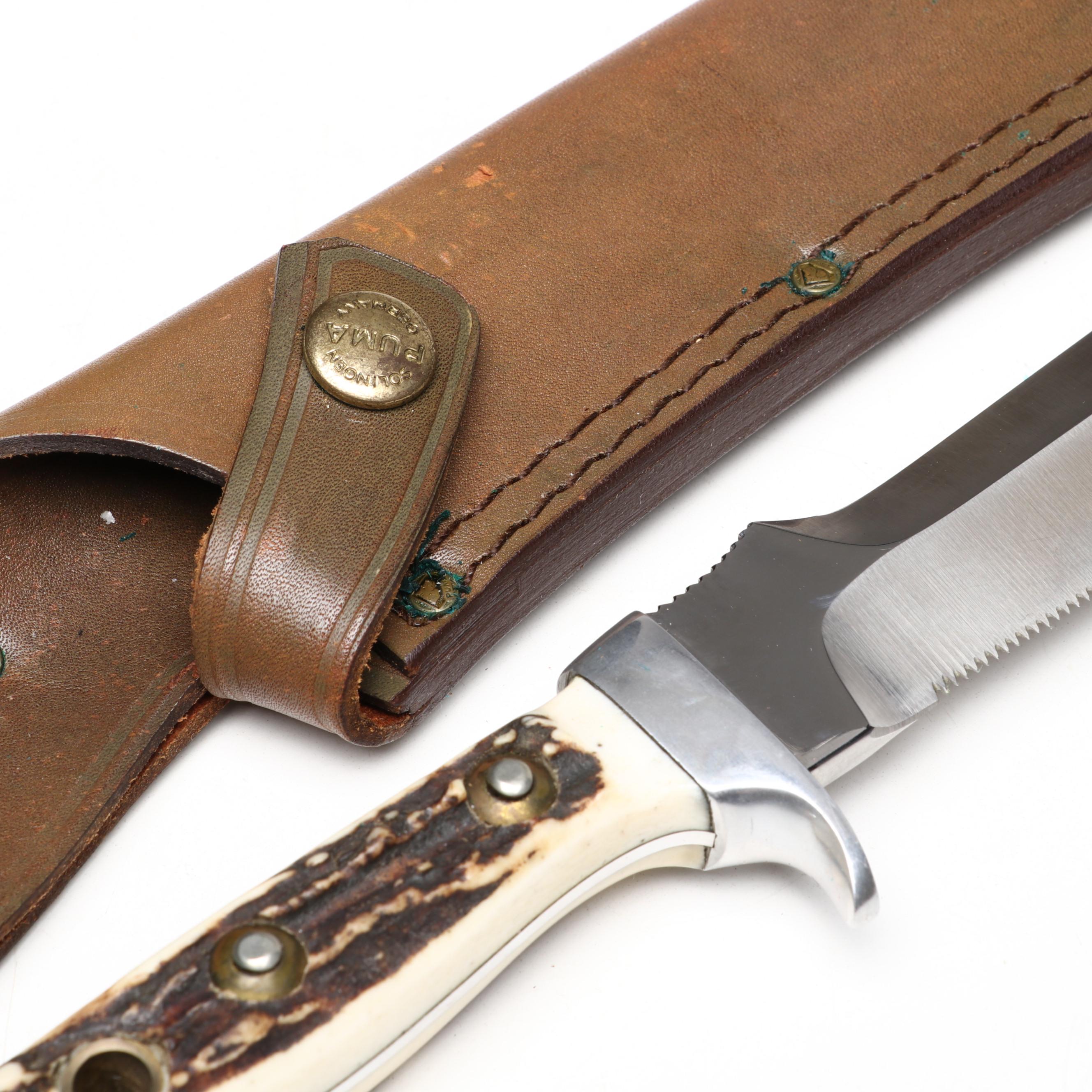 Puma "White Hunter" Stainless and Antler Handled Knife in Scabbard