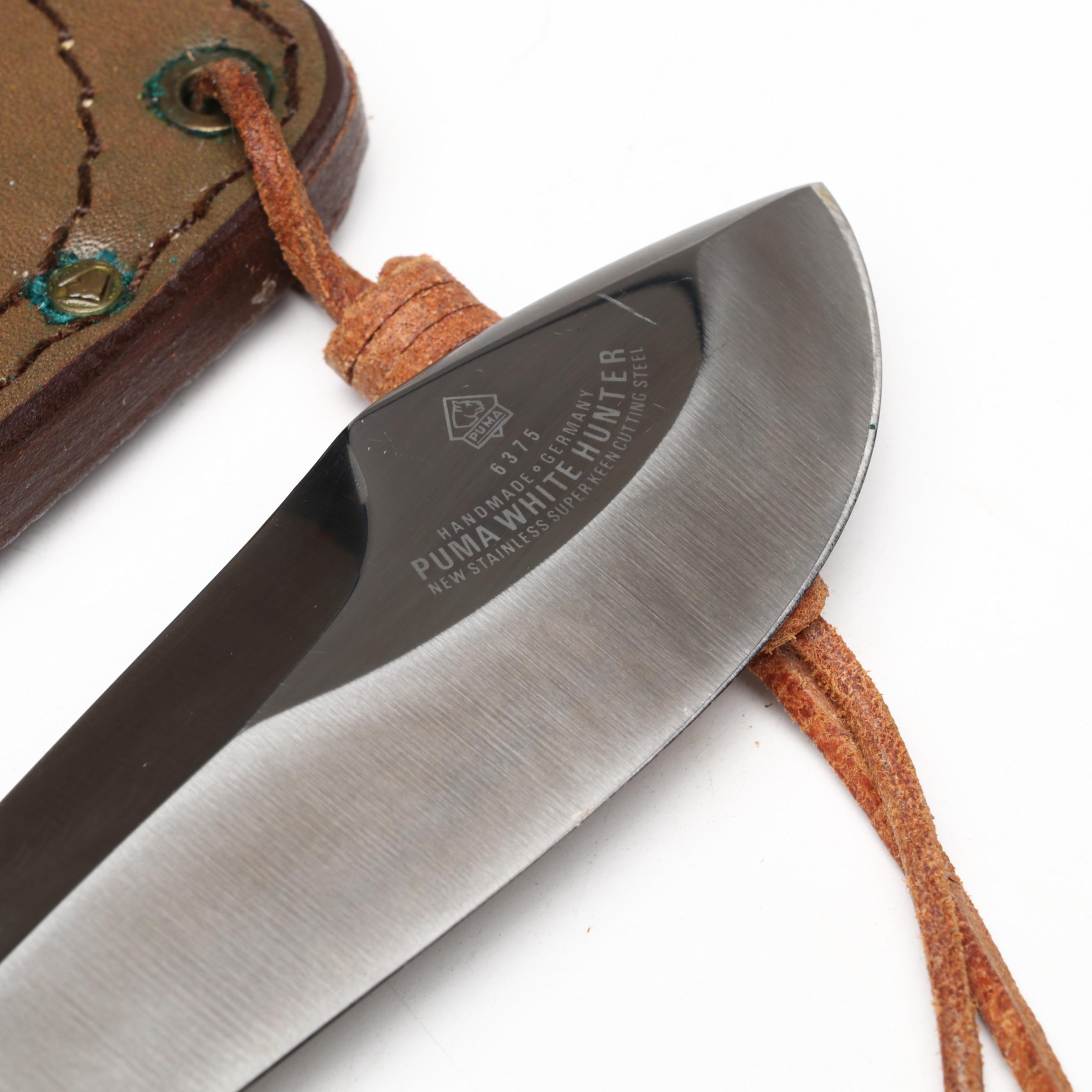 Puma "White Hunter" Stainless and Antler Handled Knife in Scabbard