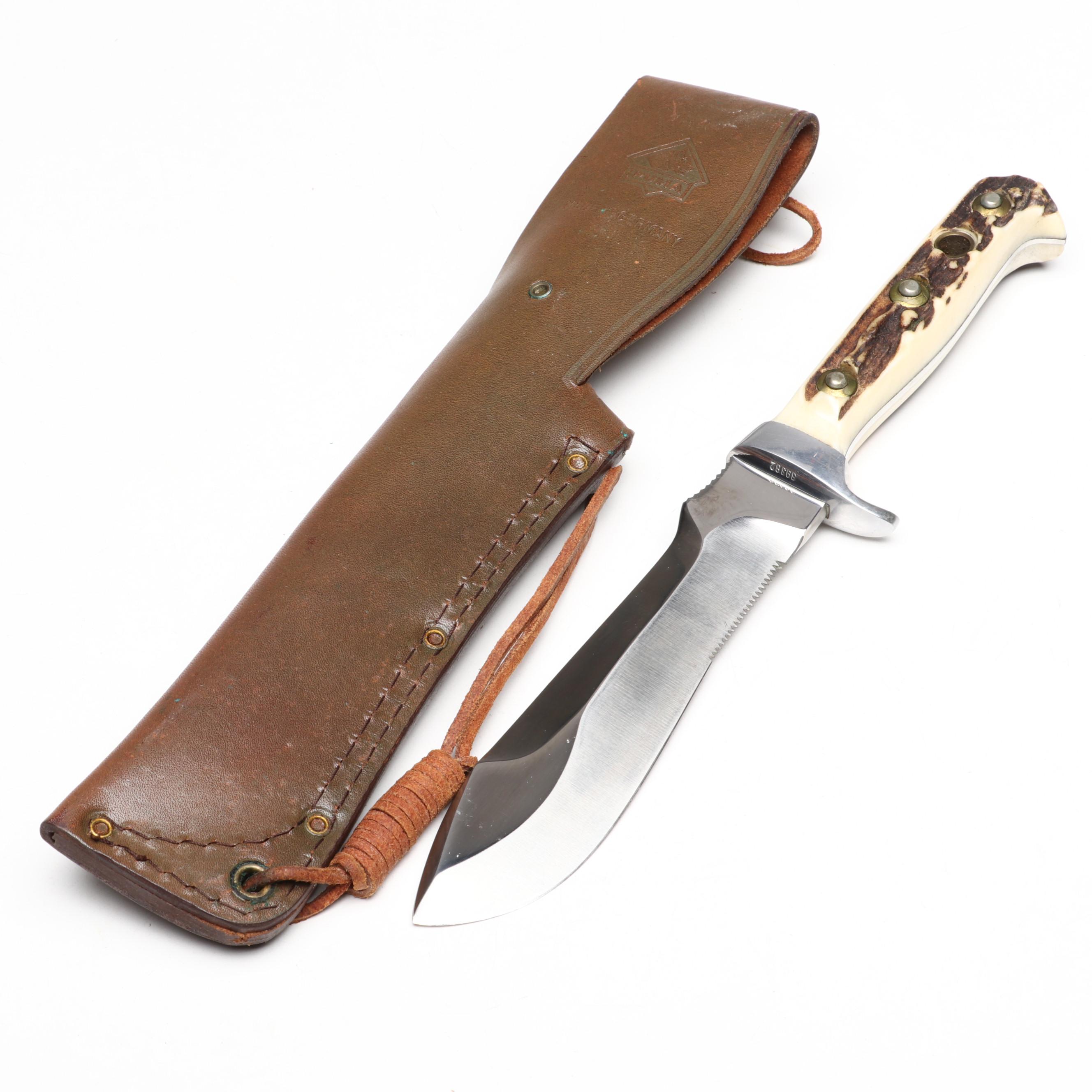 Puma "White Hunter" Stainless and Antler Handled Knife in Scabbard