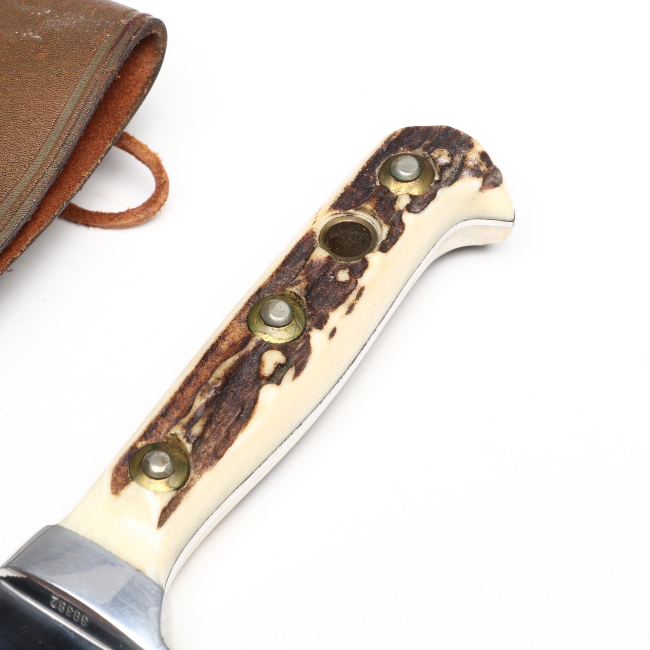 Puma "White Hunter" Stainless and Antler Handled Knife in Scabbard