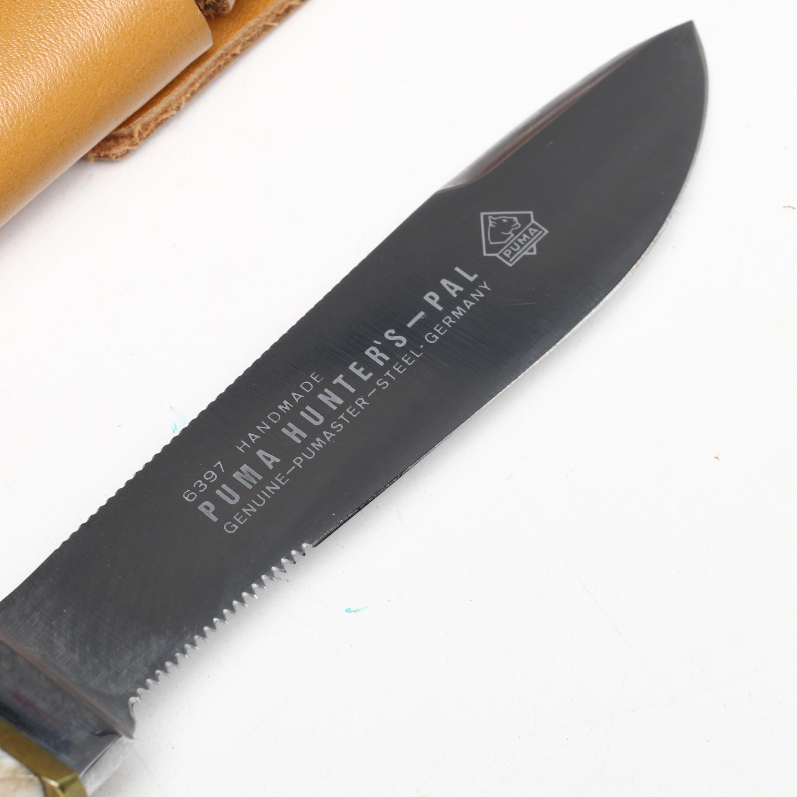Puma "Hunter's Pal" Stainless and Antler Handled Fixed Blade Knife in Scabbard