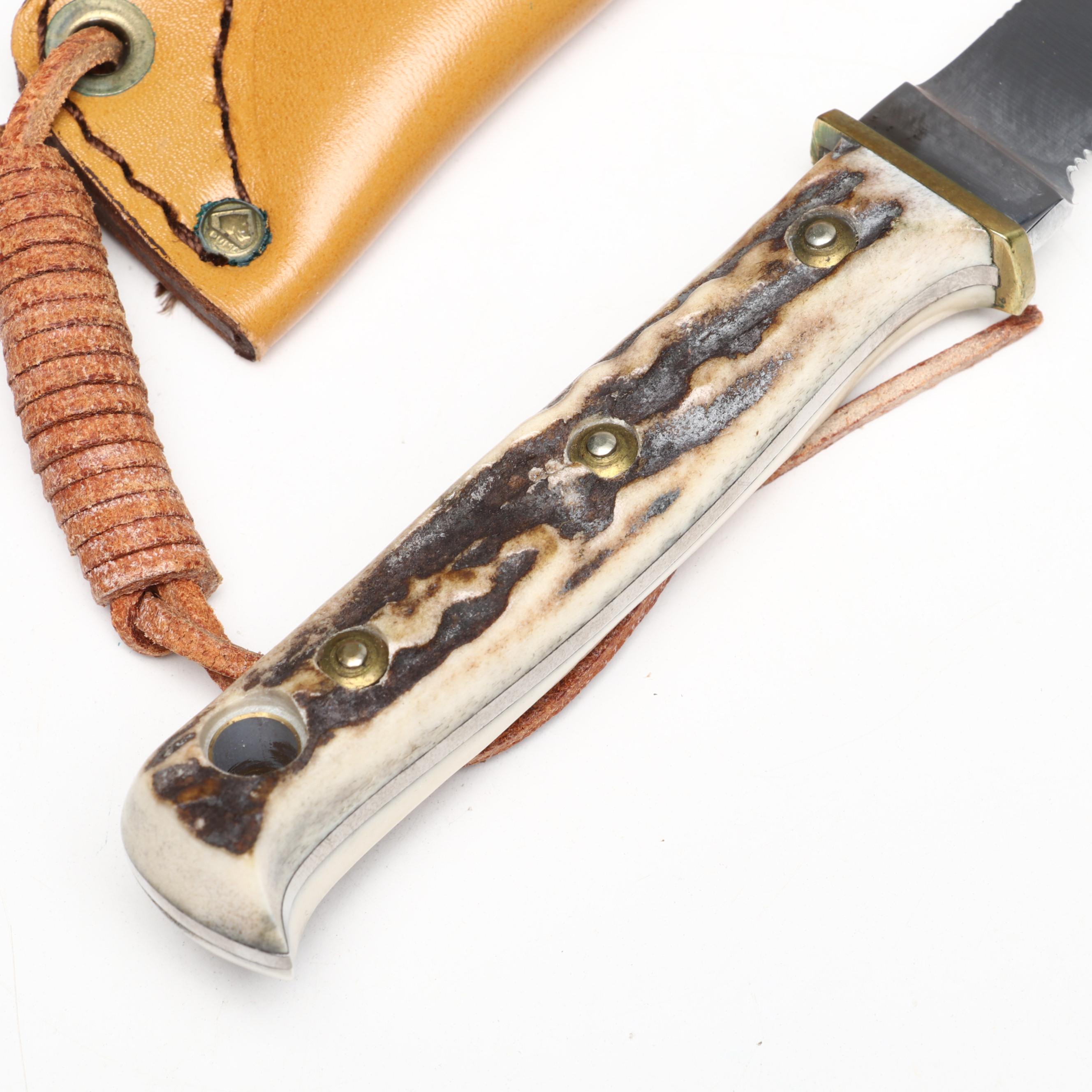 Puma "Hunter's Pal" Stainless and Antler Handled Fixed Blade Knife in Scabbard