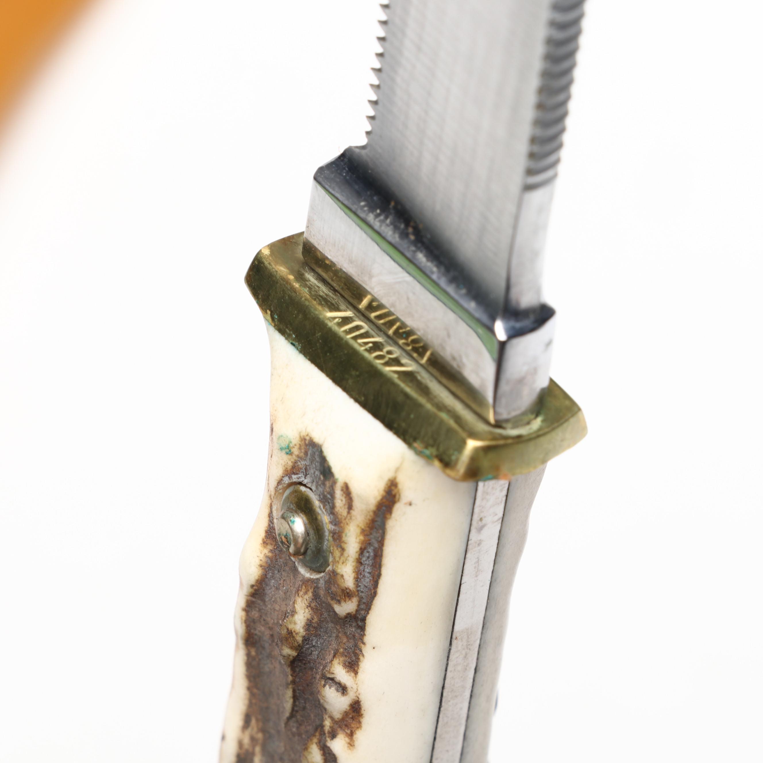 Puma "Hunter's Pal" Stainless and Antler Handled Fixed Blade Knife in Scabbard