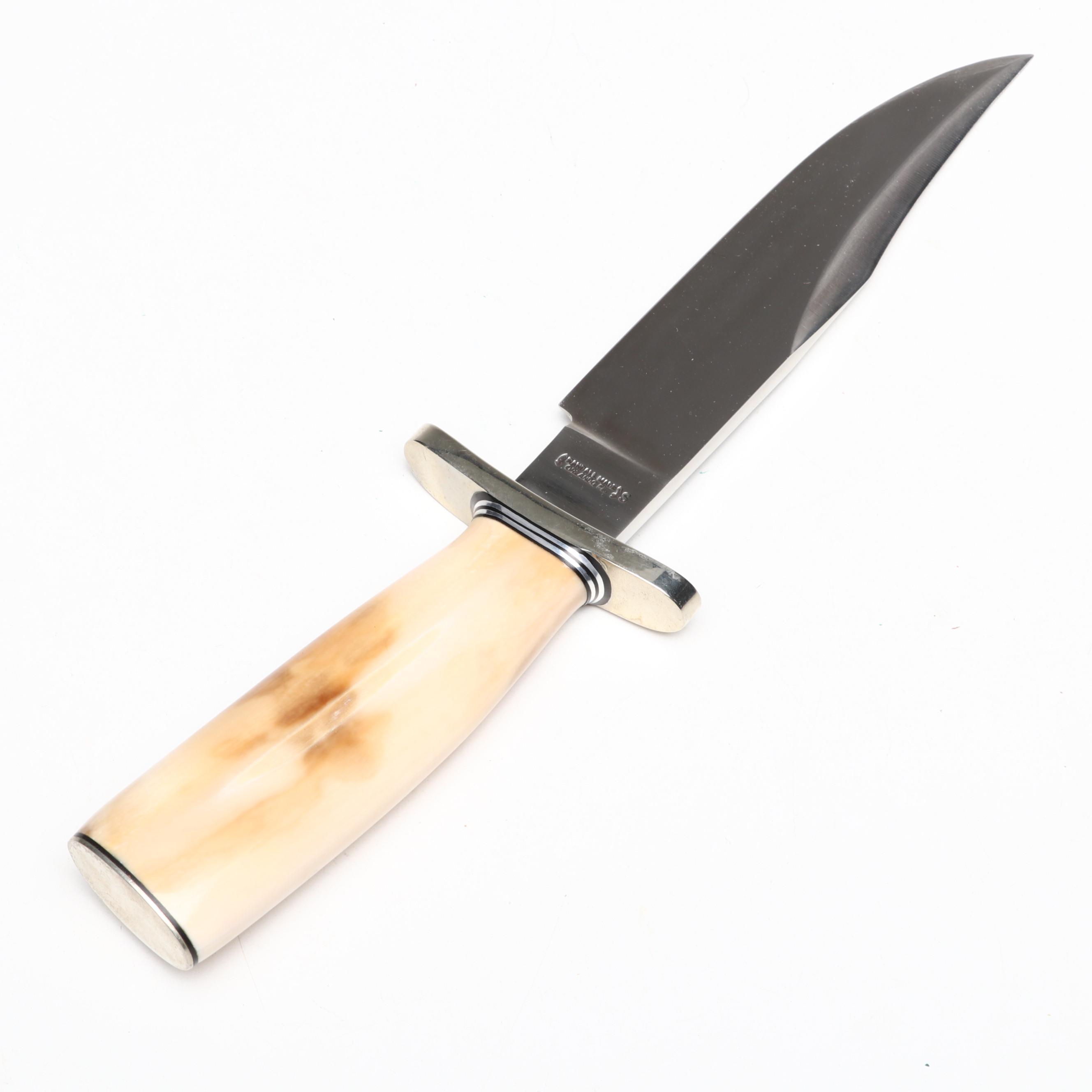 Randall Stainless Steel and Fossil Walrus Ivory Handled Bowie Knife