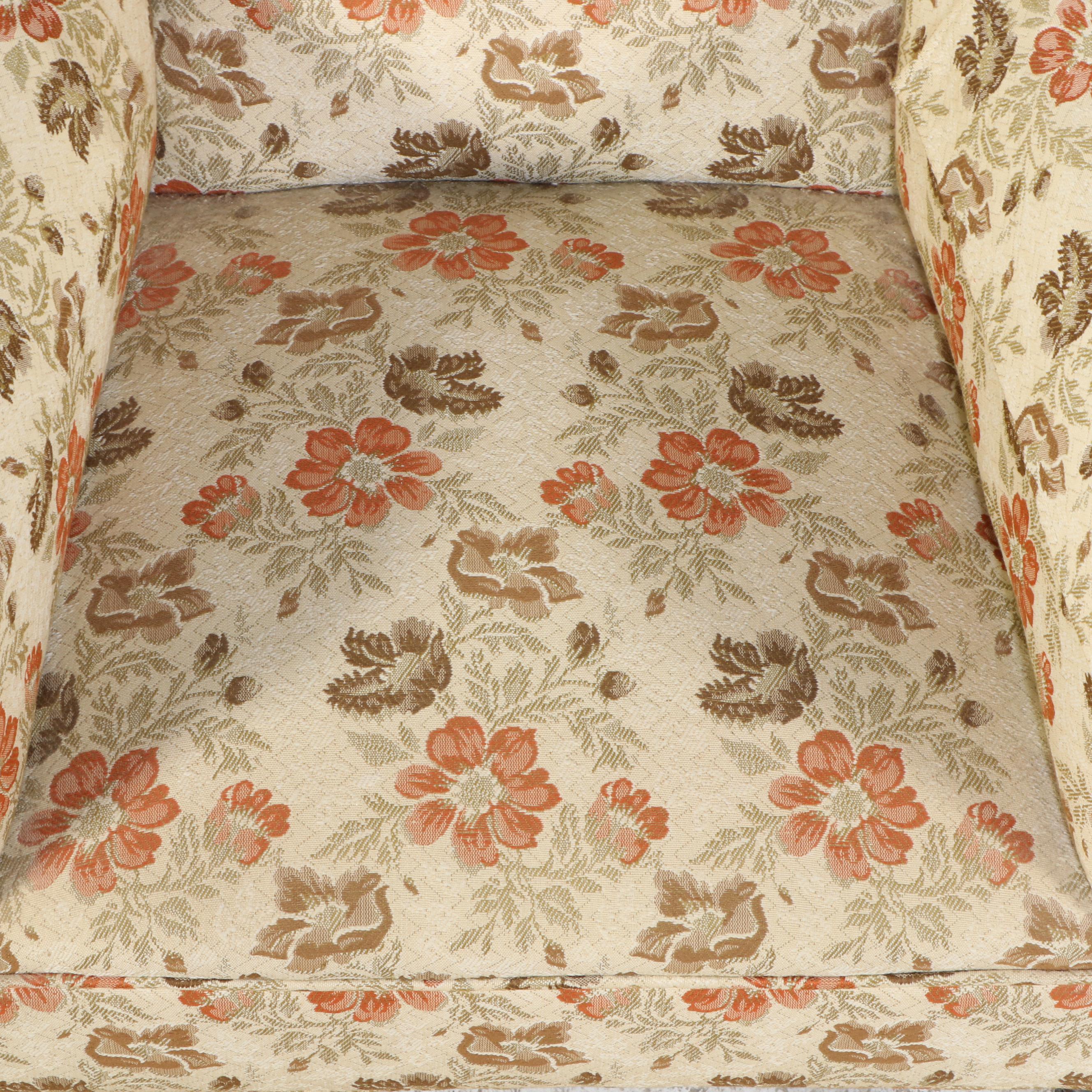 Sheraton Style Floral Upholstered  Mahogany Slipper Chair, Mid-20th Century