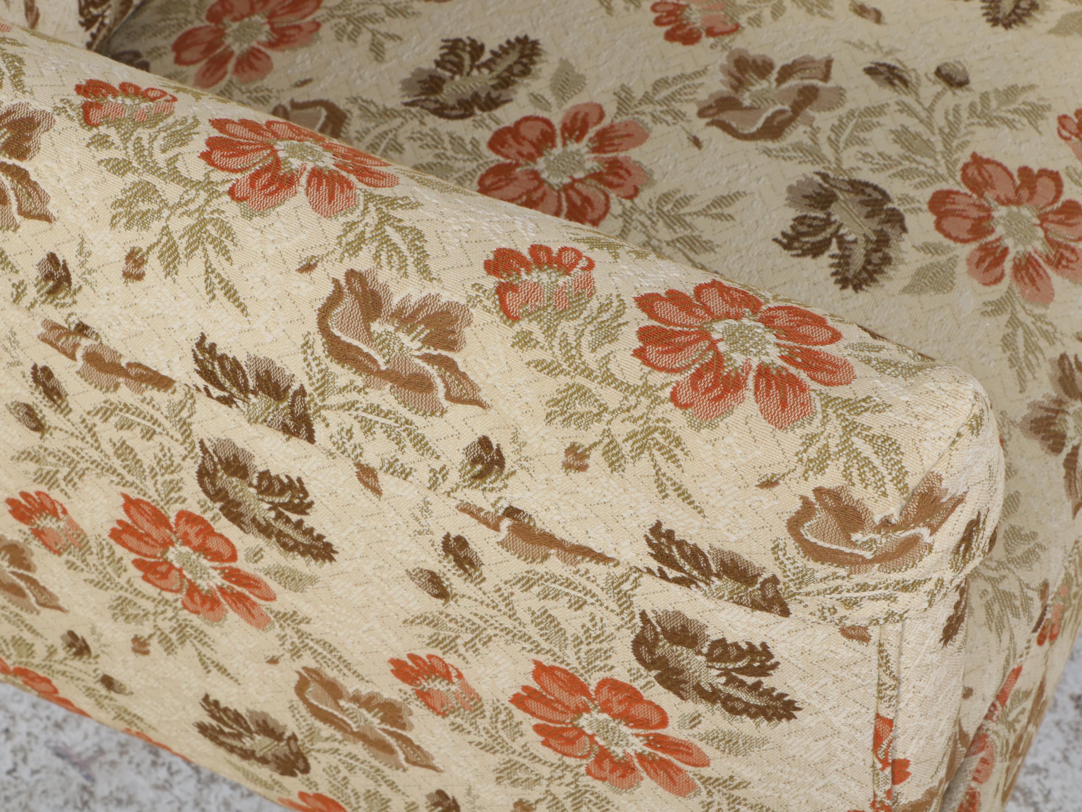 Sheraton Style Floral Upholstered  Mahogany Slipper Chair, Mid-20th Century