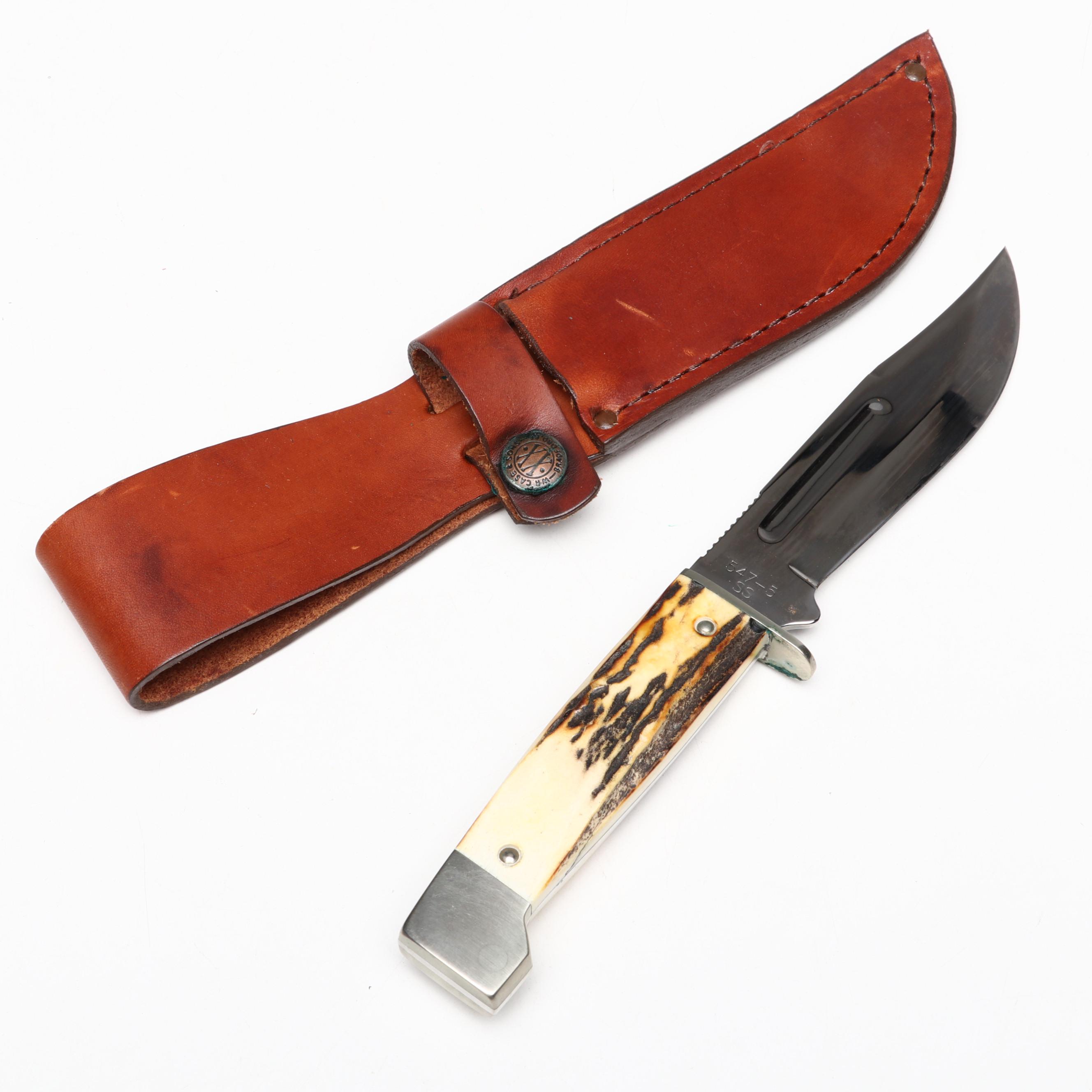 Case Model 547-5 Stainless and Antler Handled Fixed Blade Knife in Scabbard