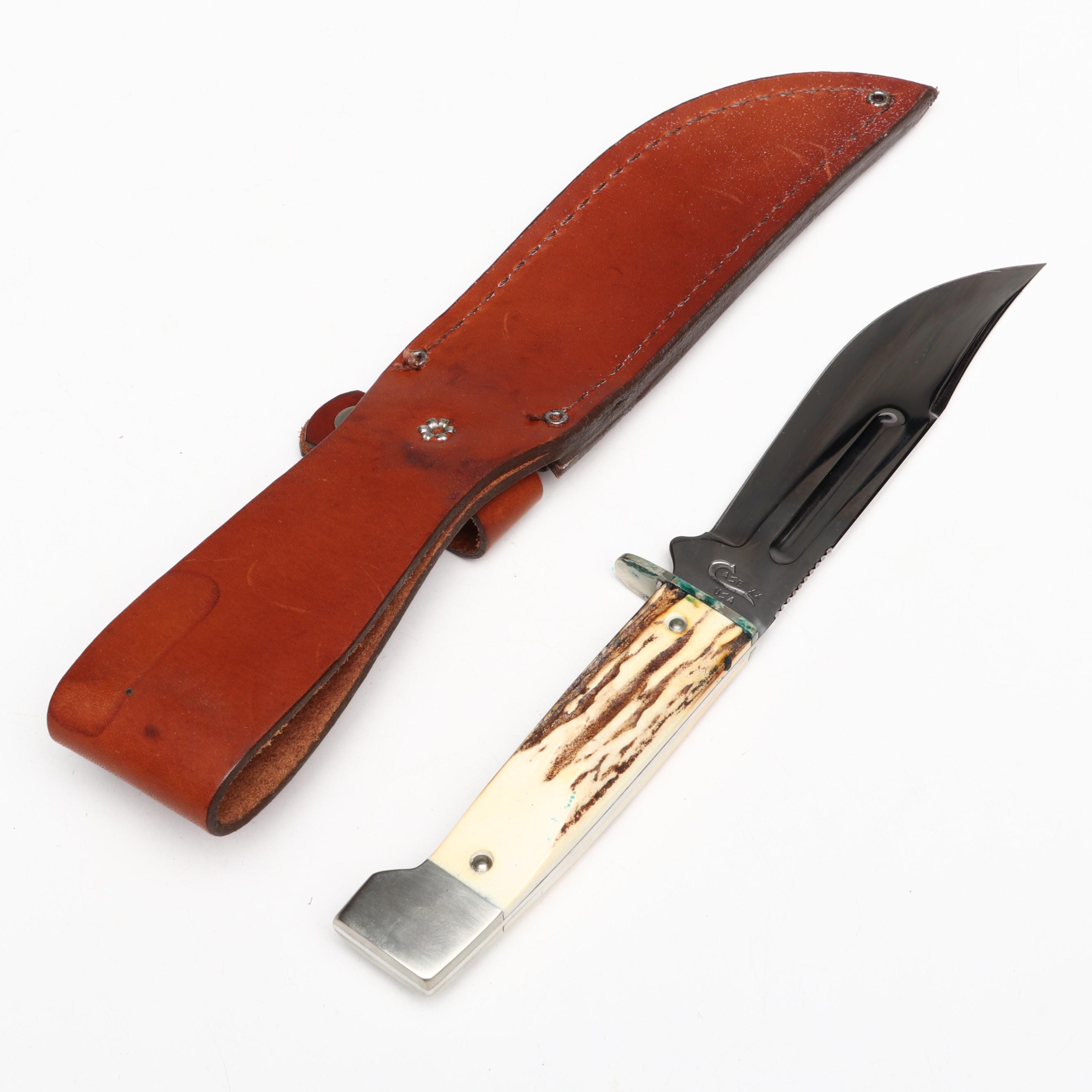 Case Model 547-5 Stainless and Antler Handled Fixed Blade Knife in Scabbard