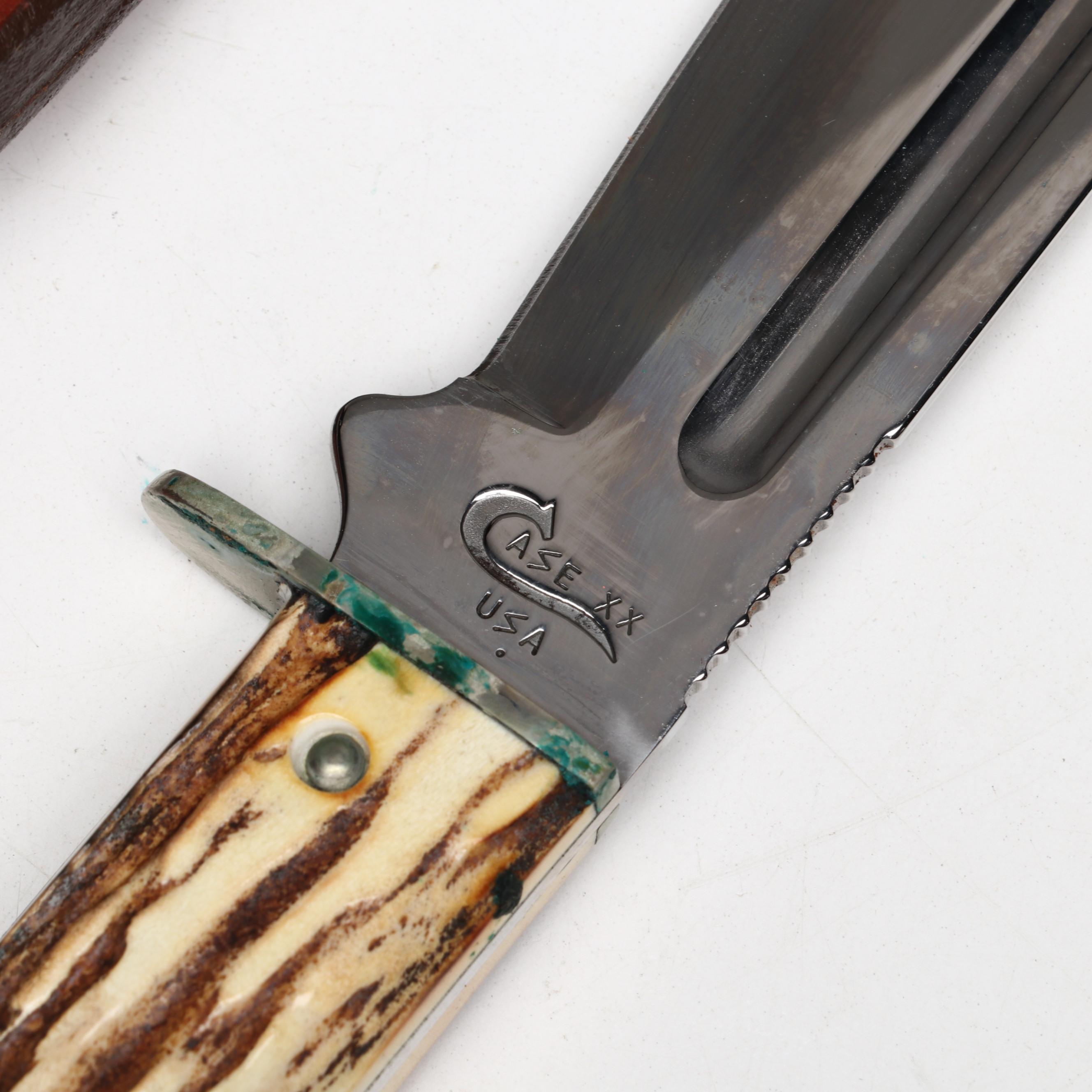 Case Model 547-5 Stainless and Antler Handled Fixed Blade Knife in Scabbard