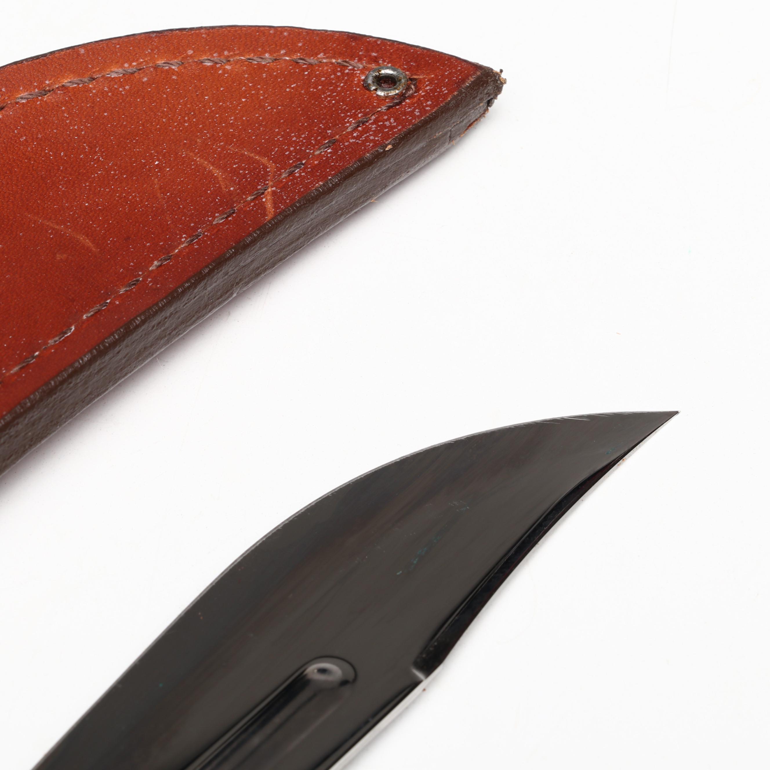 Case Model 547-5 Stainless and Antler Handled Fixed Blade Knife in Scabbard