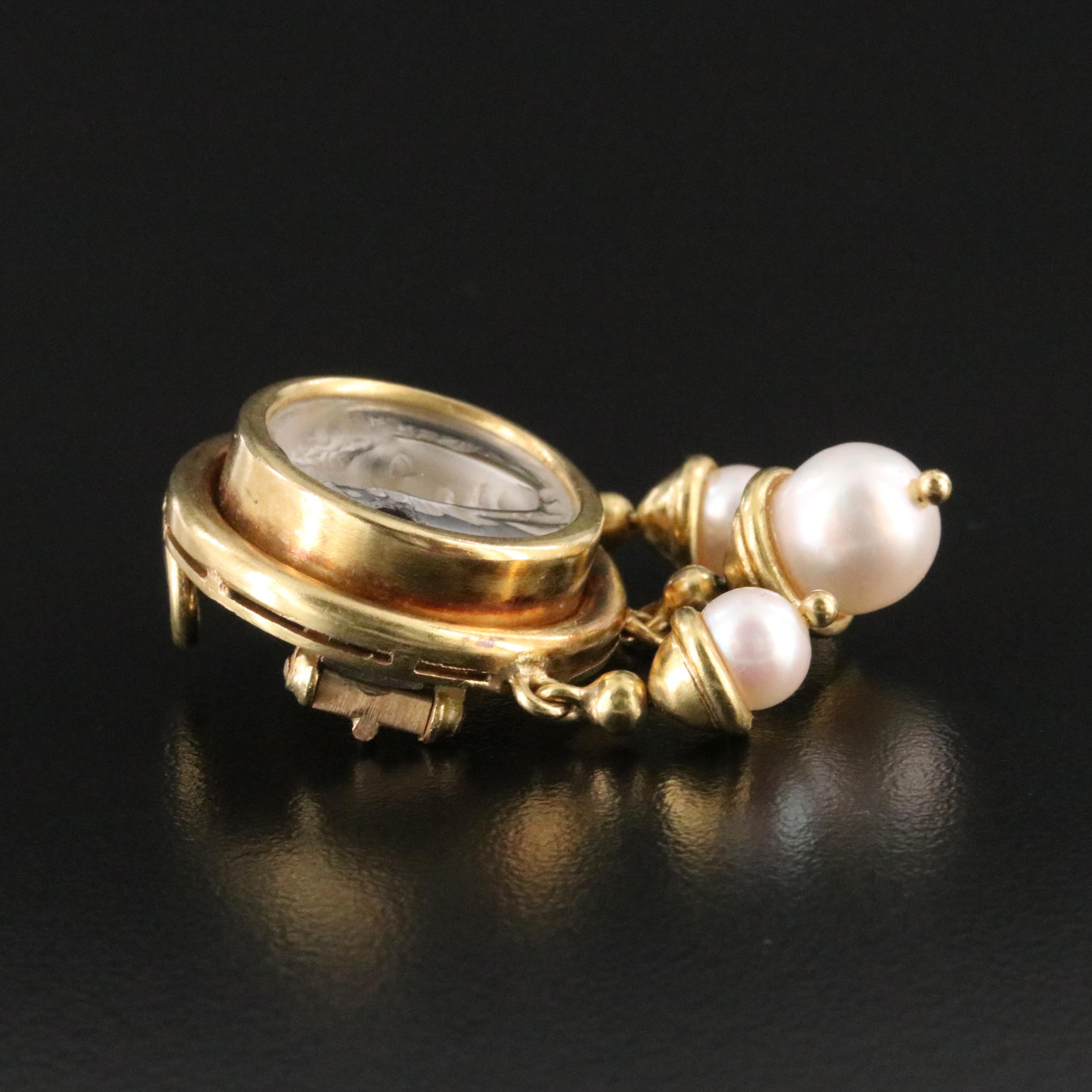 Elizabeth Locke 18K Pearl and Glass Intaglio Medusa Converter Brooch