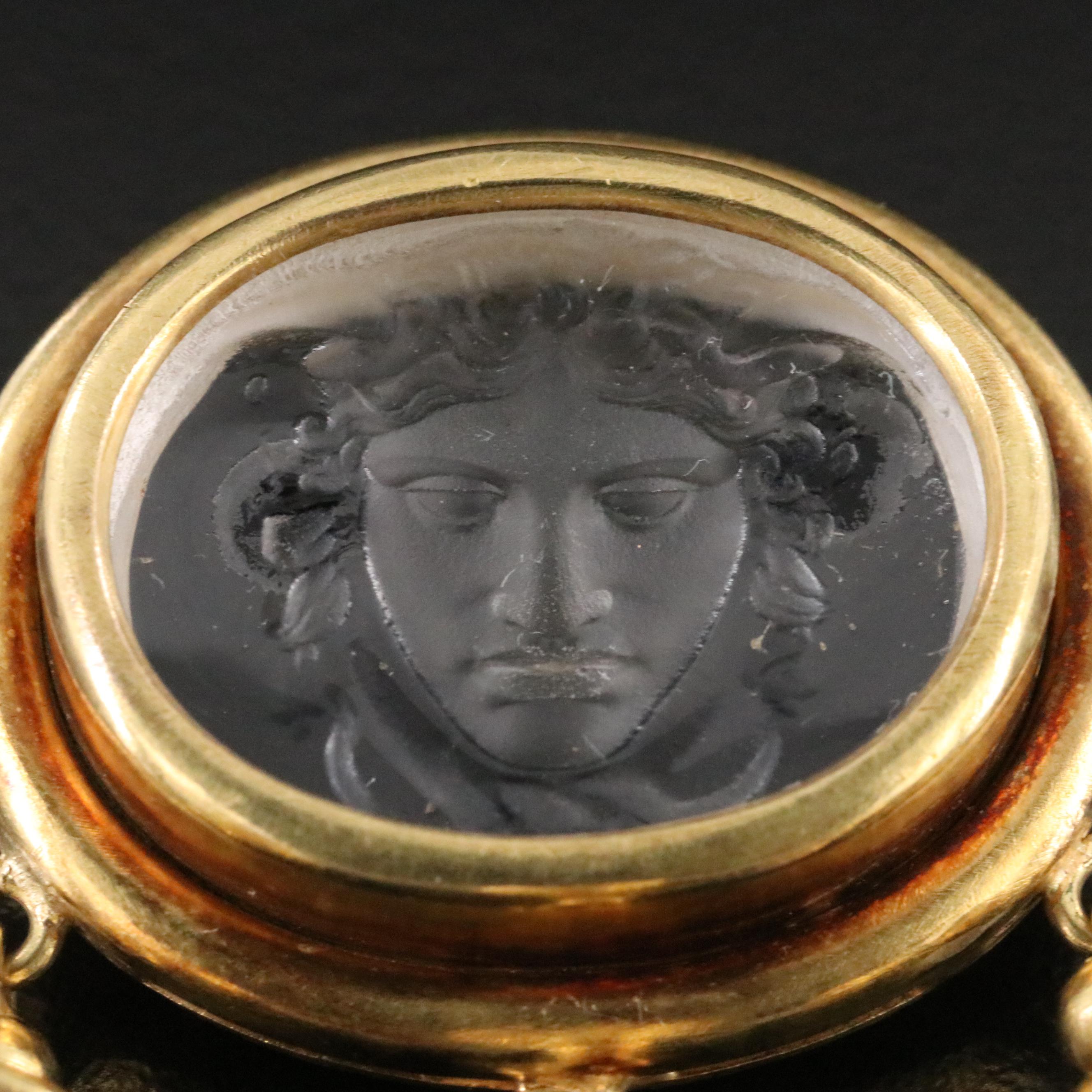 Elizabeth Locke 18K Pearl and Glass Intaglio Medusa Converter Brooch