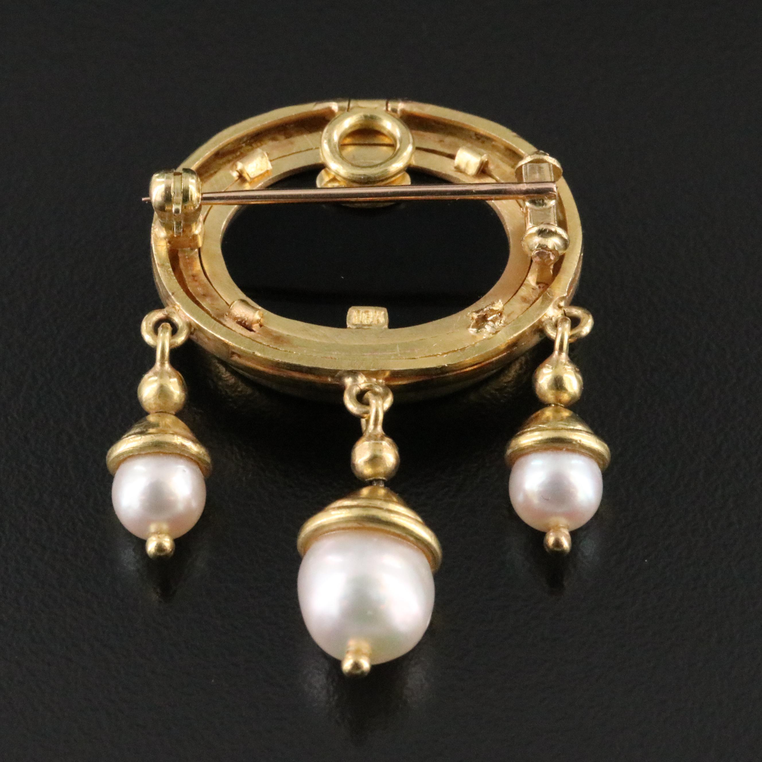 Elizabeth Locke 18K Pearl and Glass Intaglio Medusa Converter Brooch