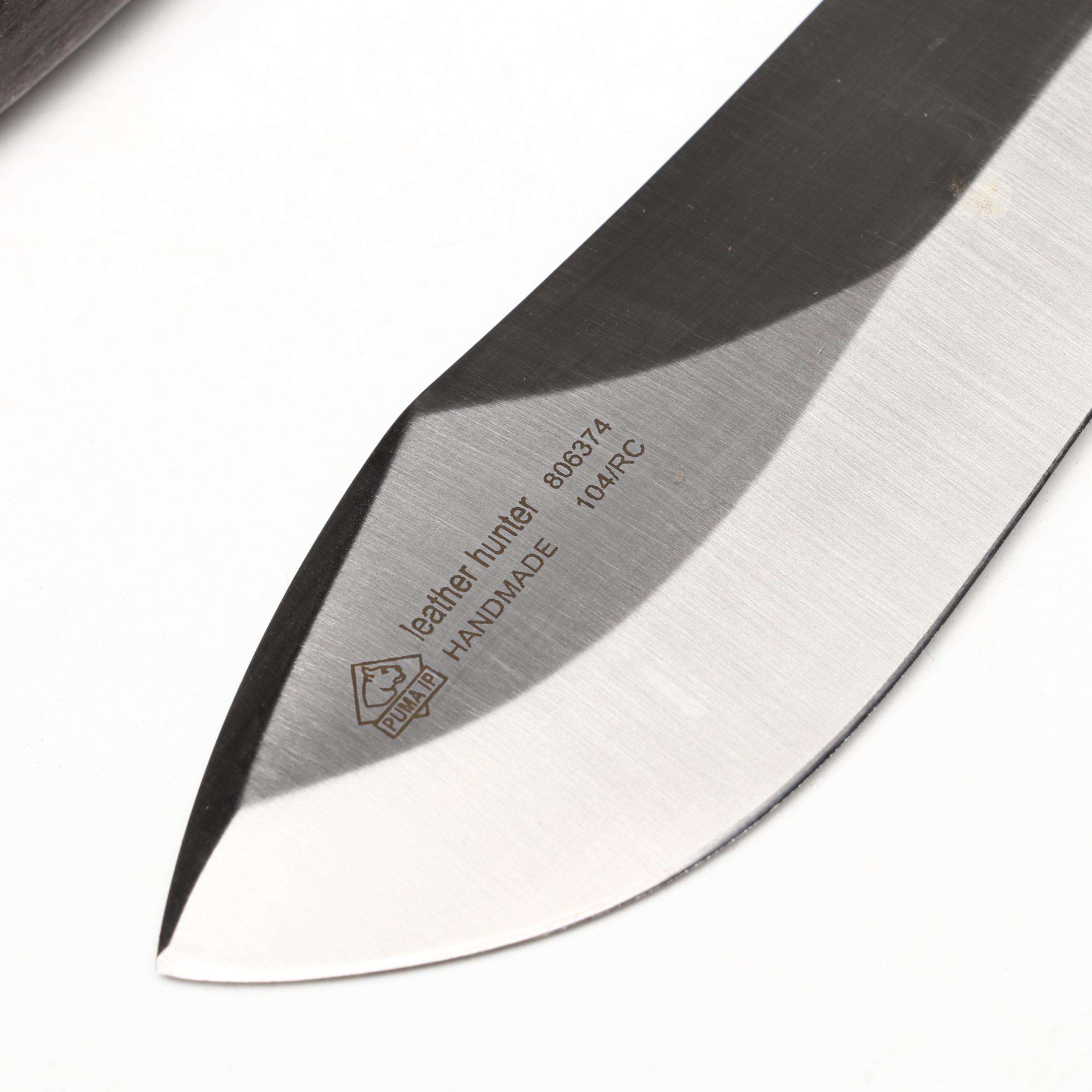 Puma "Hunter" Stainless Steel and Leather Handled Fixed Blade Knife in Scabbard