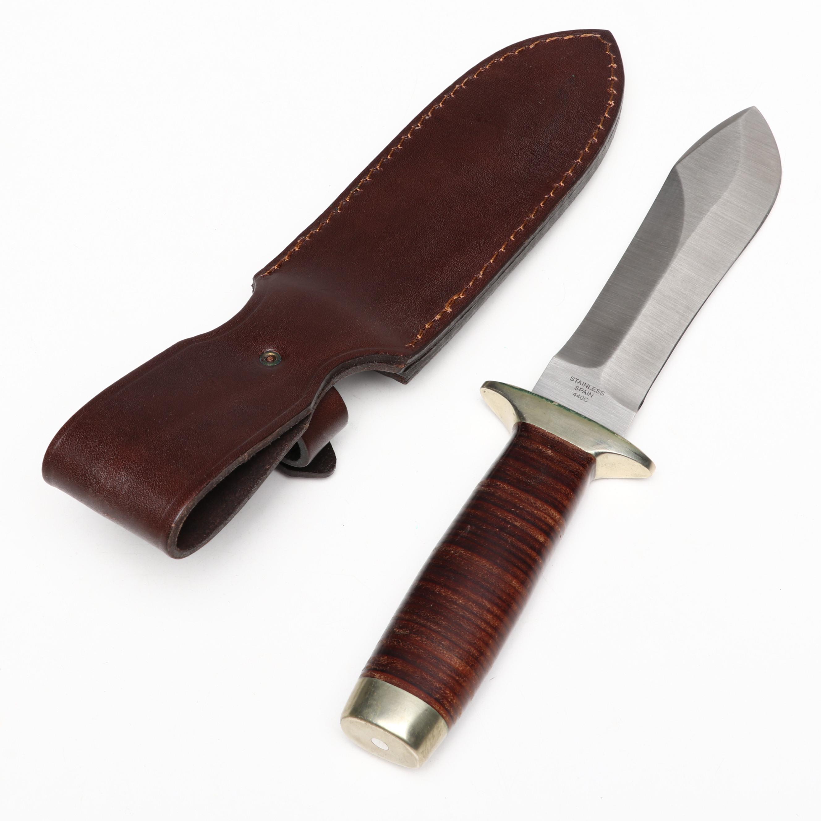 Puma "Hunter" Stainless Steel and Leather Handled Fixed Blade Knife in Scabbard
