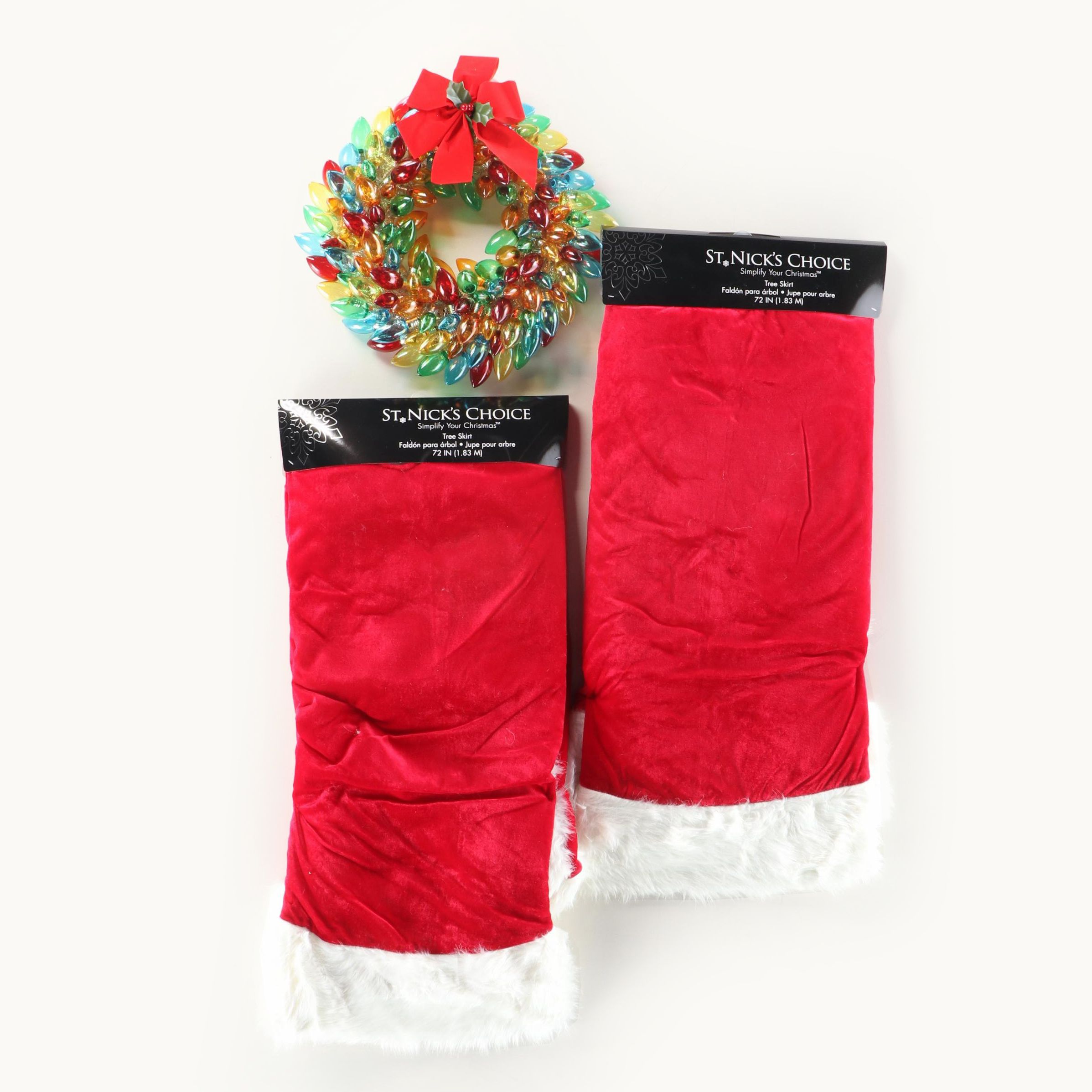 St. Nick's Choice Christmas Tree Skirts with Illuminated Lightbulb Wreath