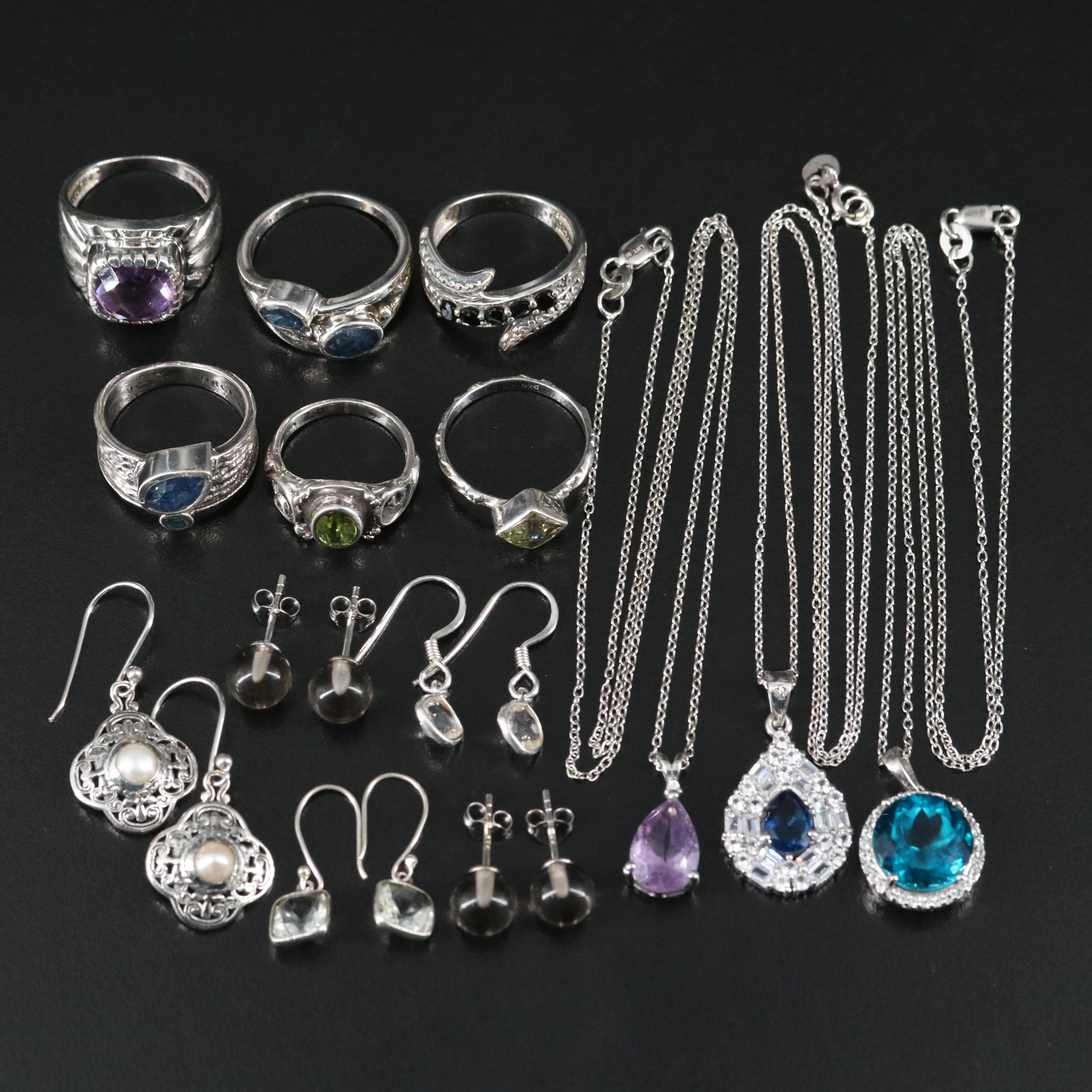 14 Assorted Sterling Silver Rings, Necklaces, and Earrings