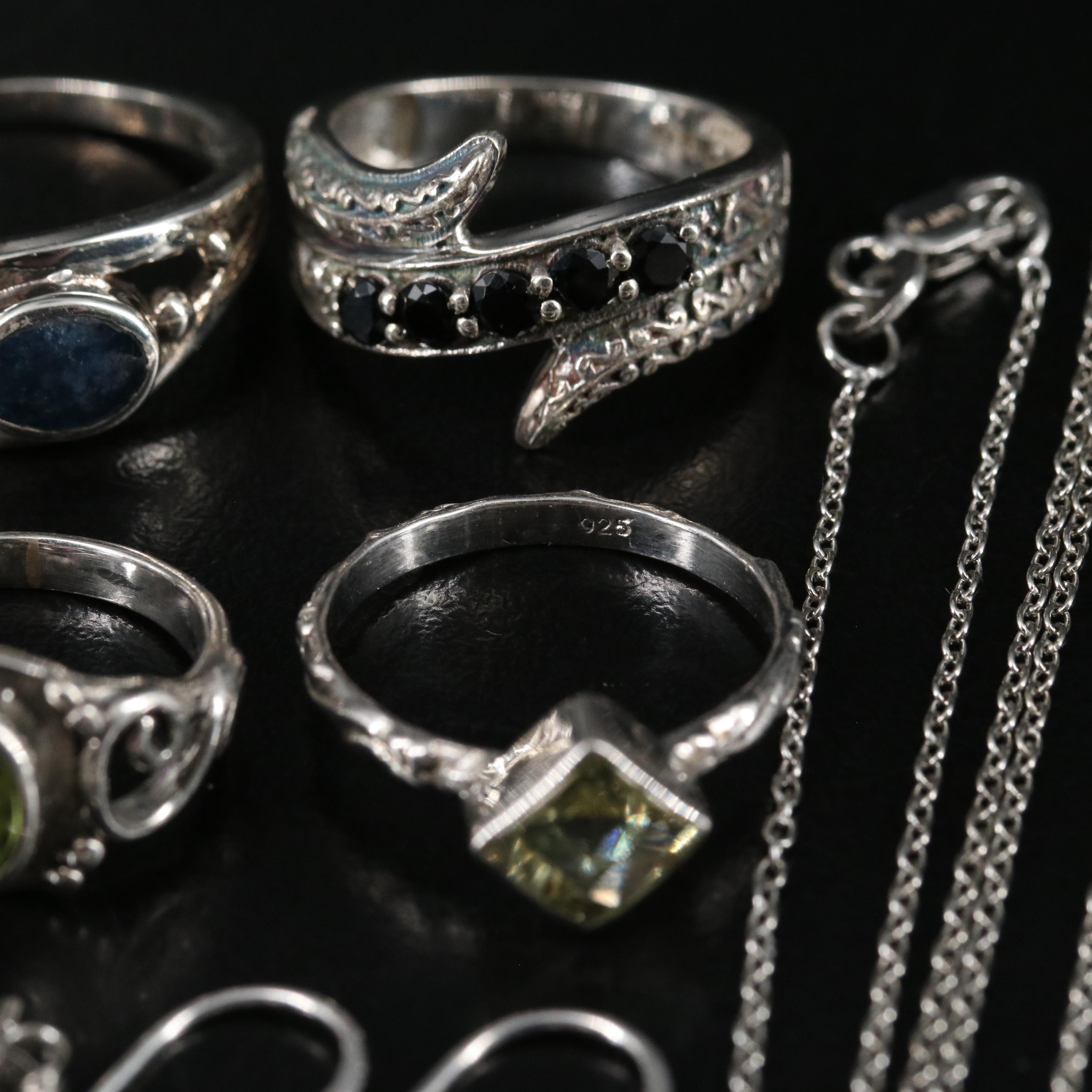 14 Assorted Sterling Silver Rings, Necklaces, and Earrings