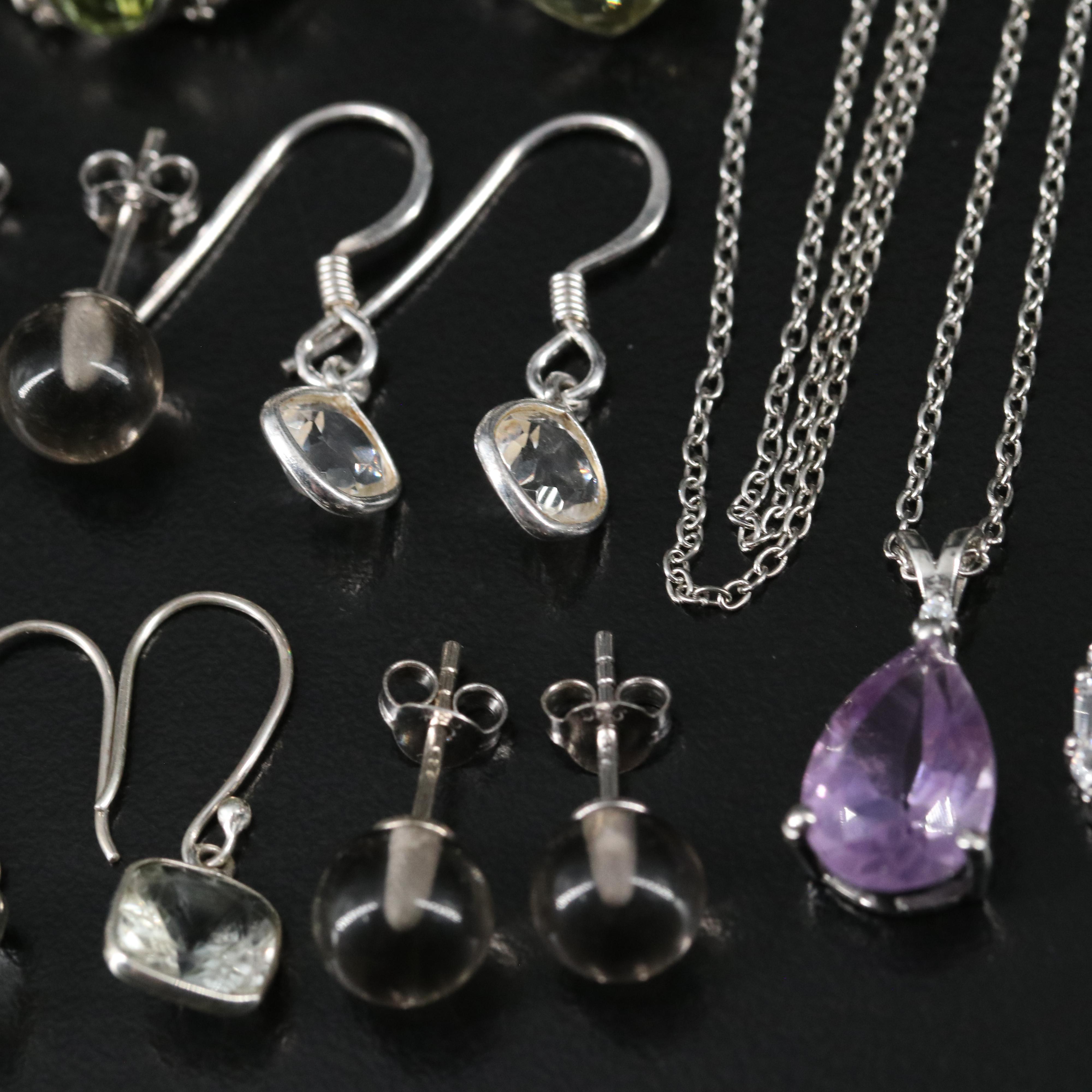 14 Assorted Sterling Silver Rings, Necklaces, and Earrings