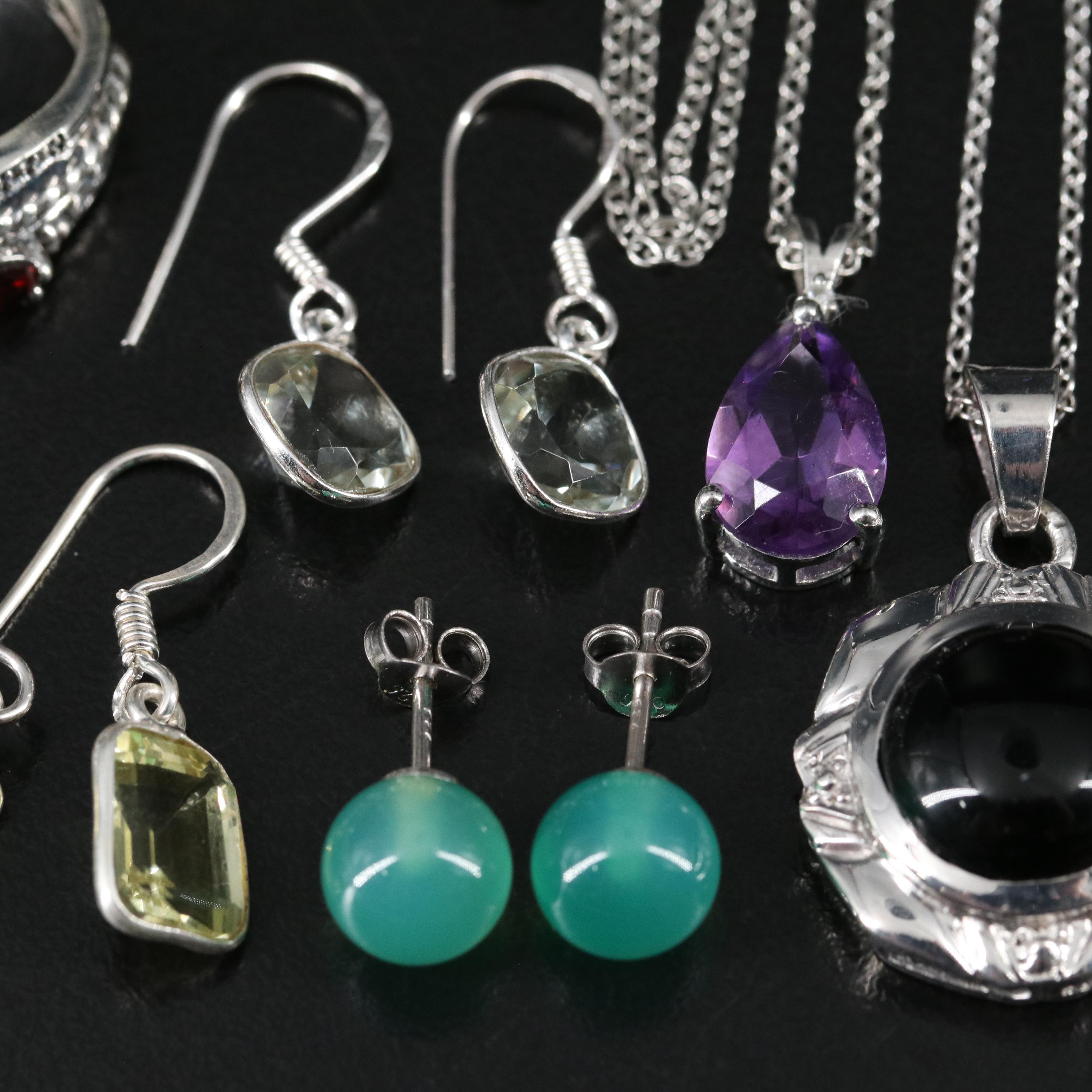 14 Assorted Sterling Silver Rings, Necklaces, and Earrings