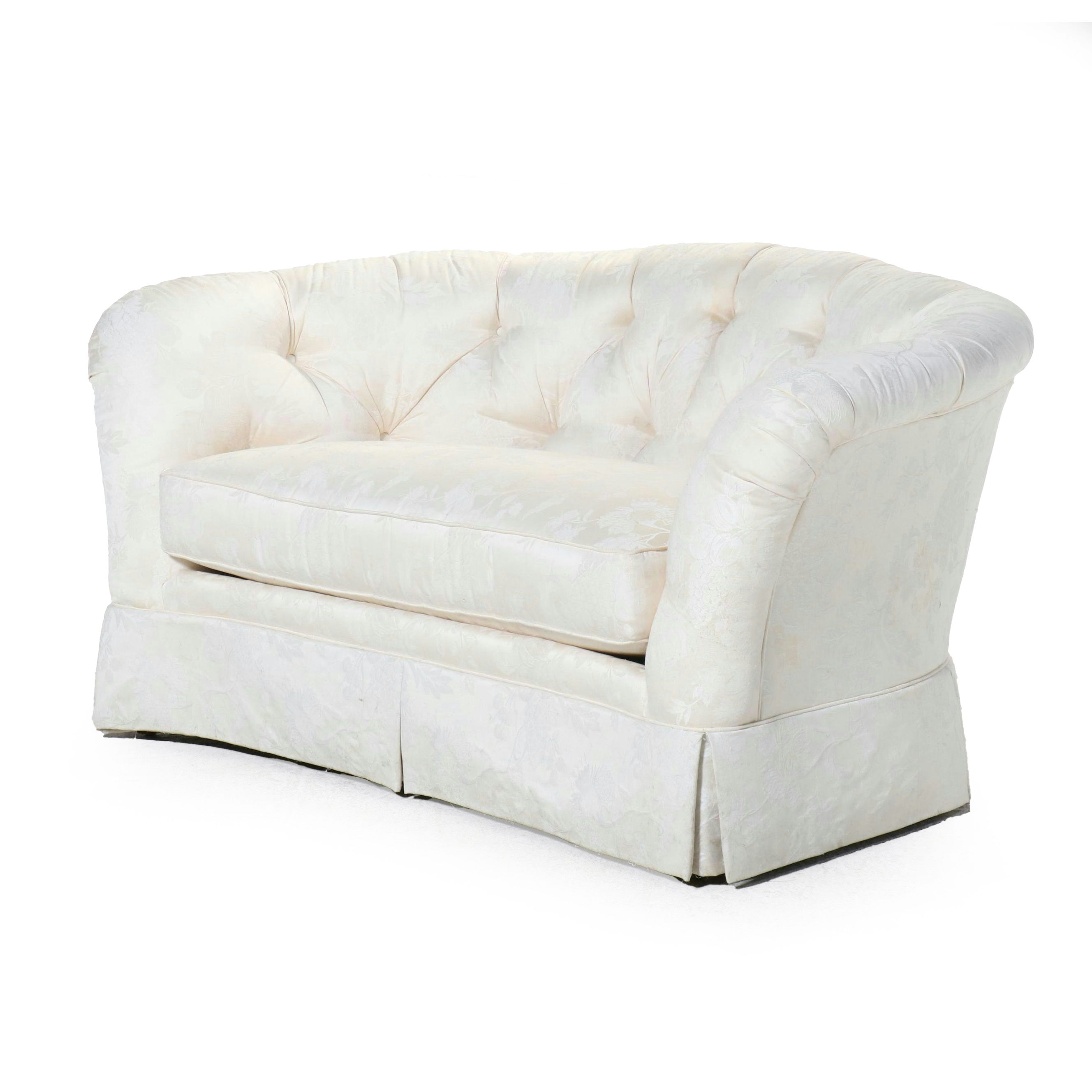 Ethan Allen Ivory Damask Upholstered Loveseat