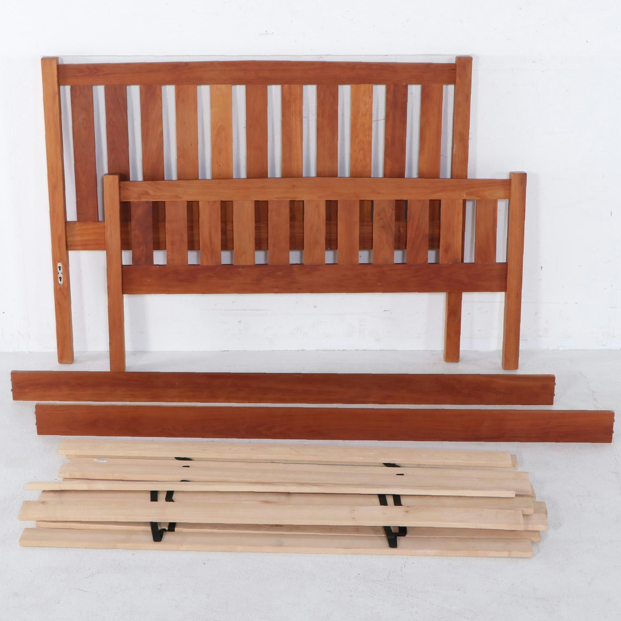 Mission Style Slatted Wood Queen Size Bed Frame