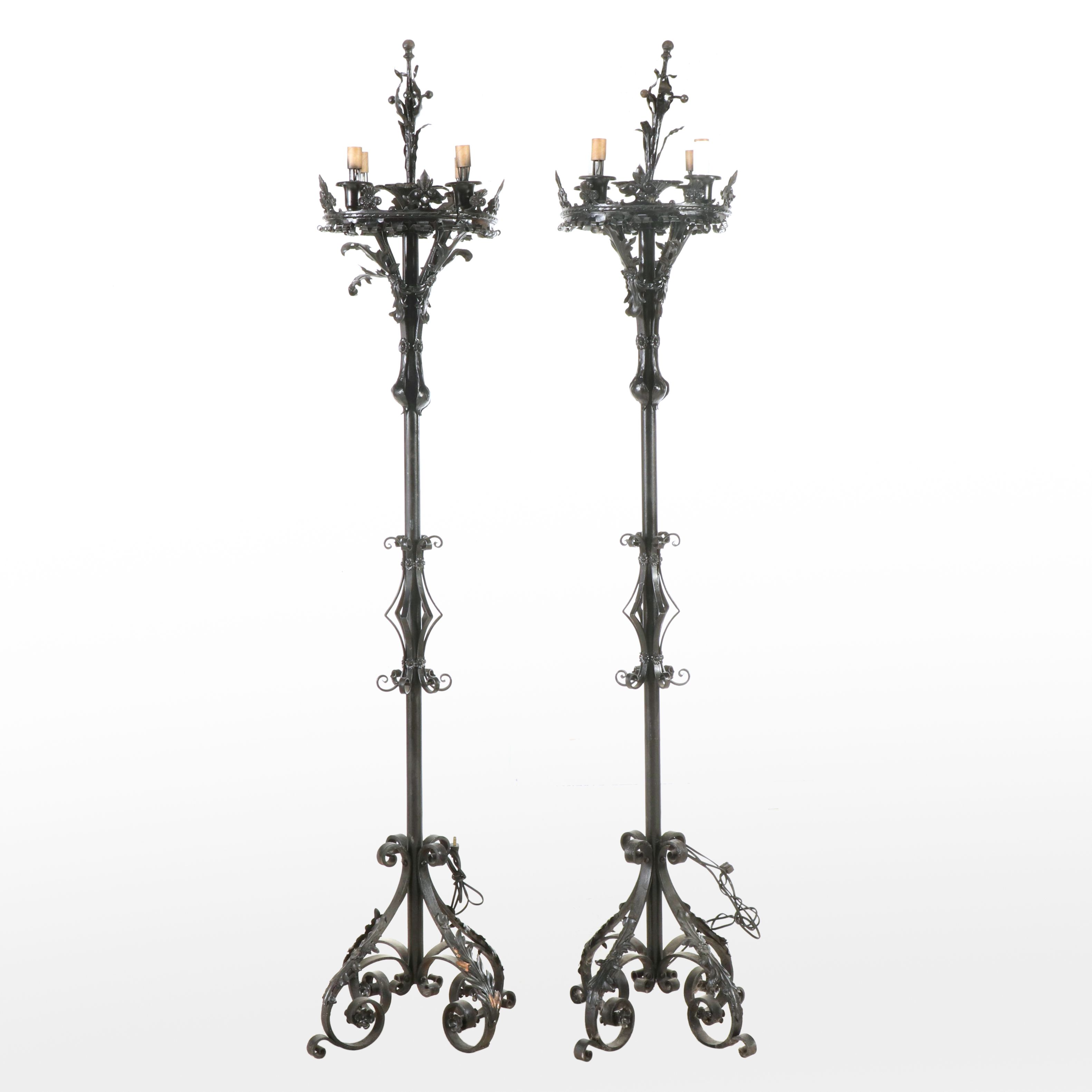Renaissance Style Wrought Iron Torchère Lamps