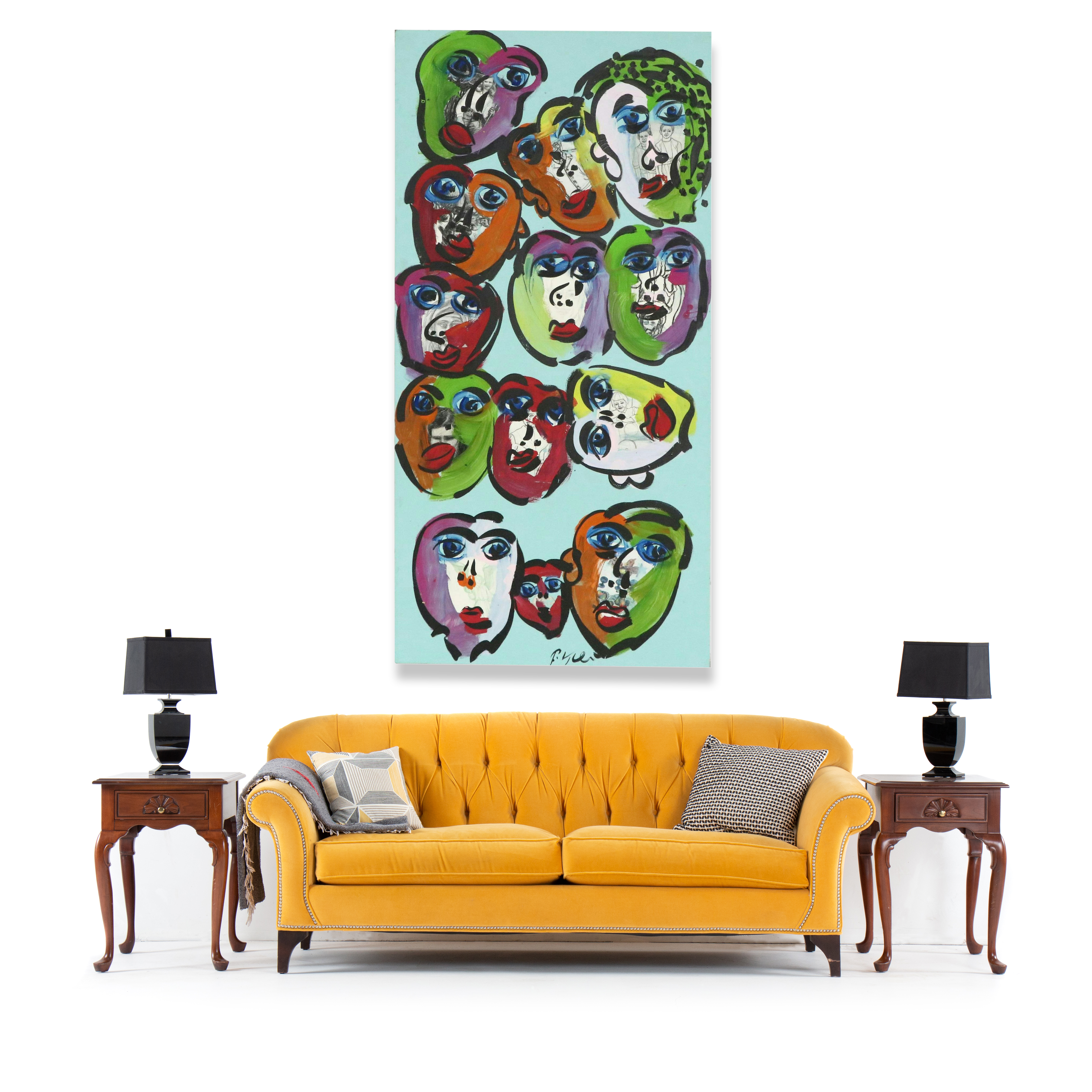 Large-Scale Peter Kiel Many Faces Multicolor Abstract Acrylic Painting