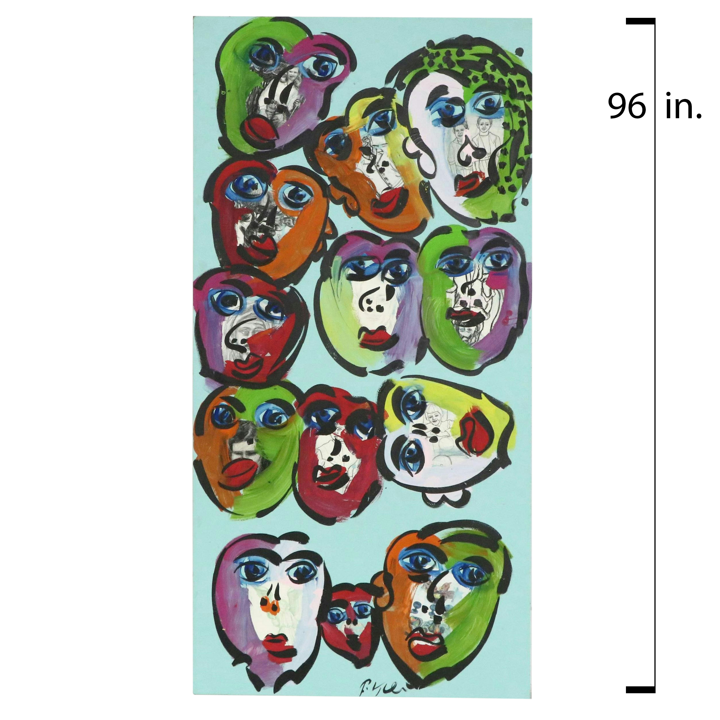 Large-Scale Peter Kiel Many Faces Multicolor Abstract Acrylic Painting