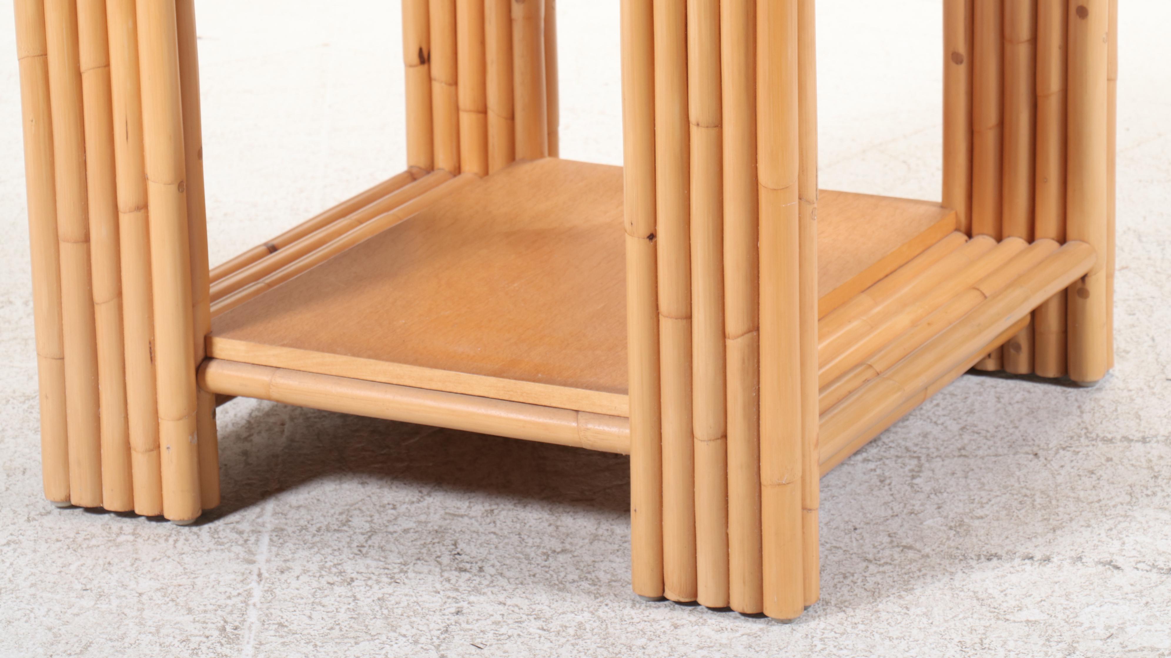 Modernist Style Rattan and Stone Top Side Table