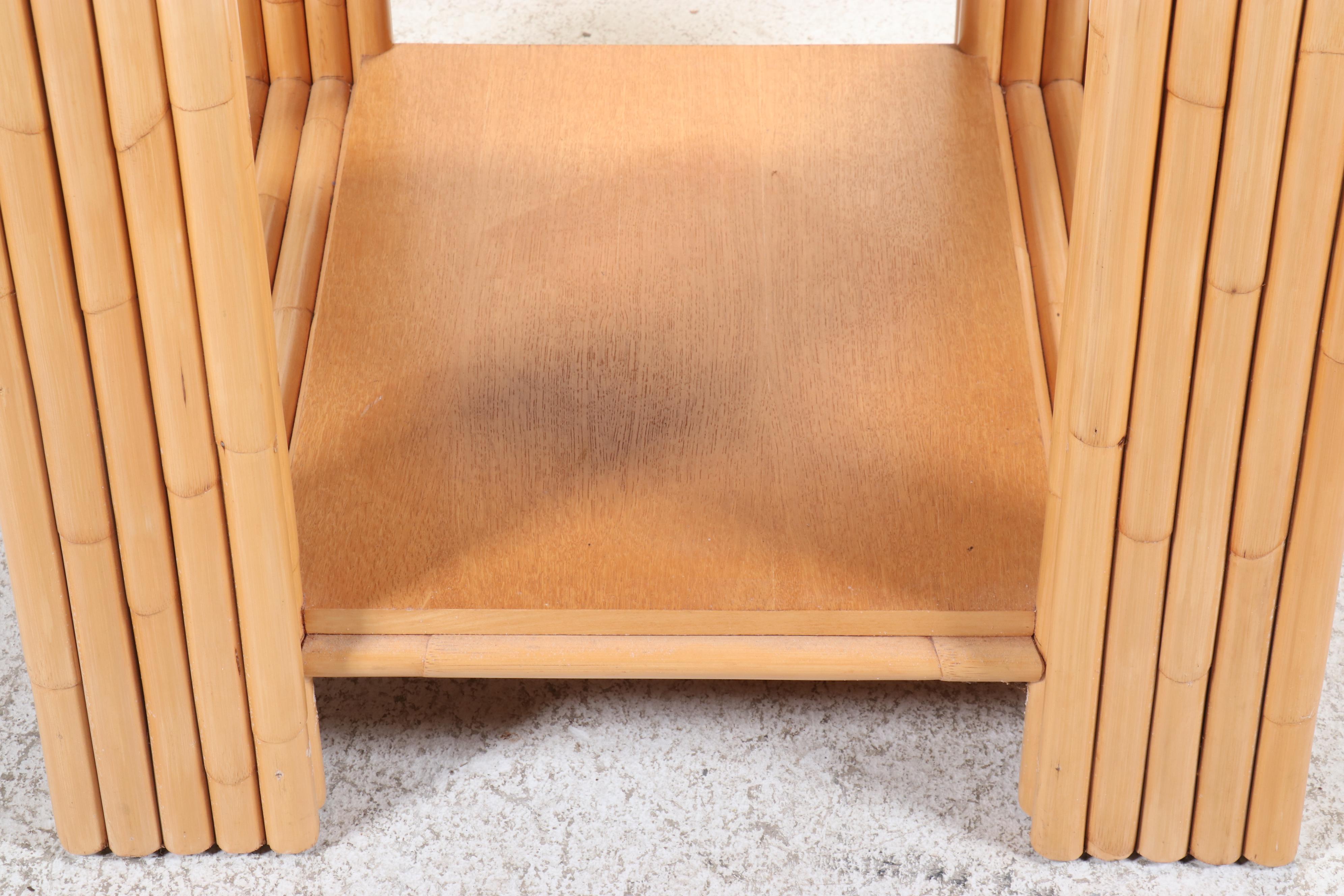 Modernist Style Rattan and Stone Top Side Table