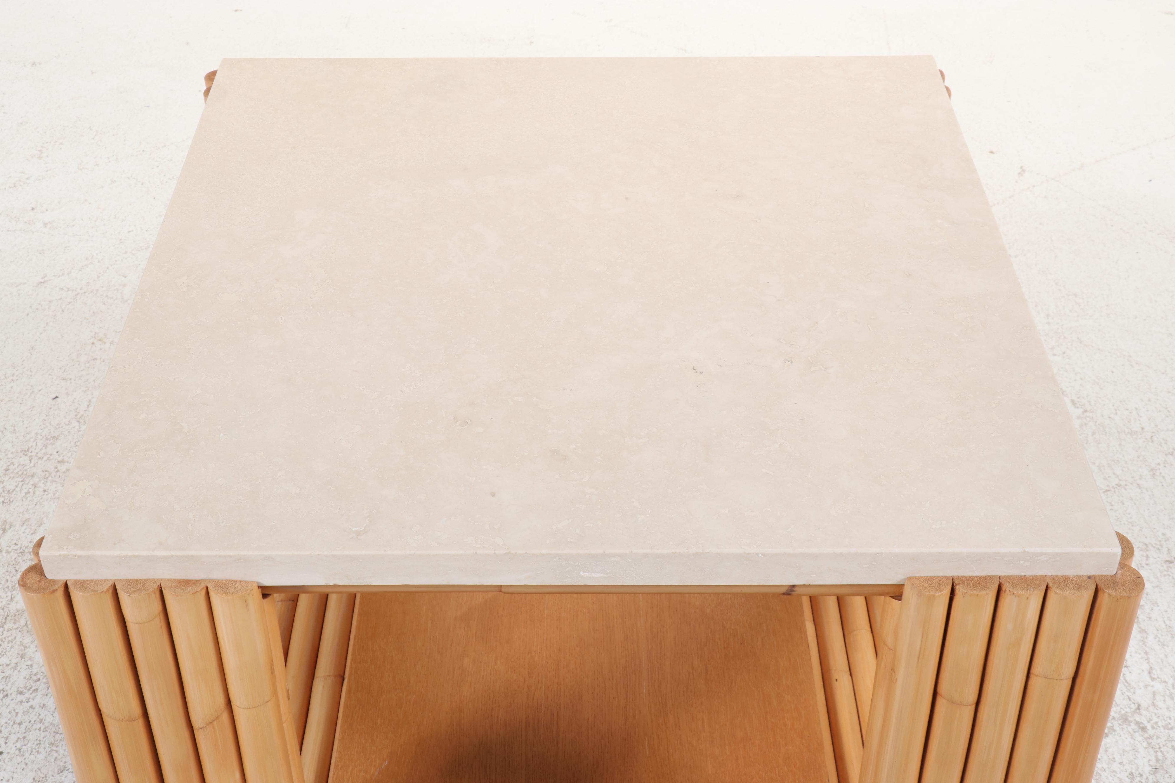 Modernist Style Rattan and Stone Top Side Table