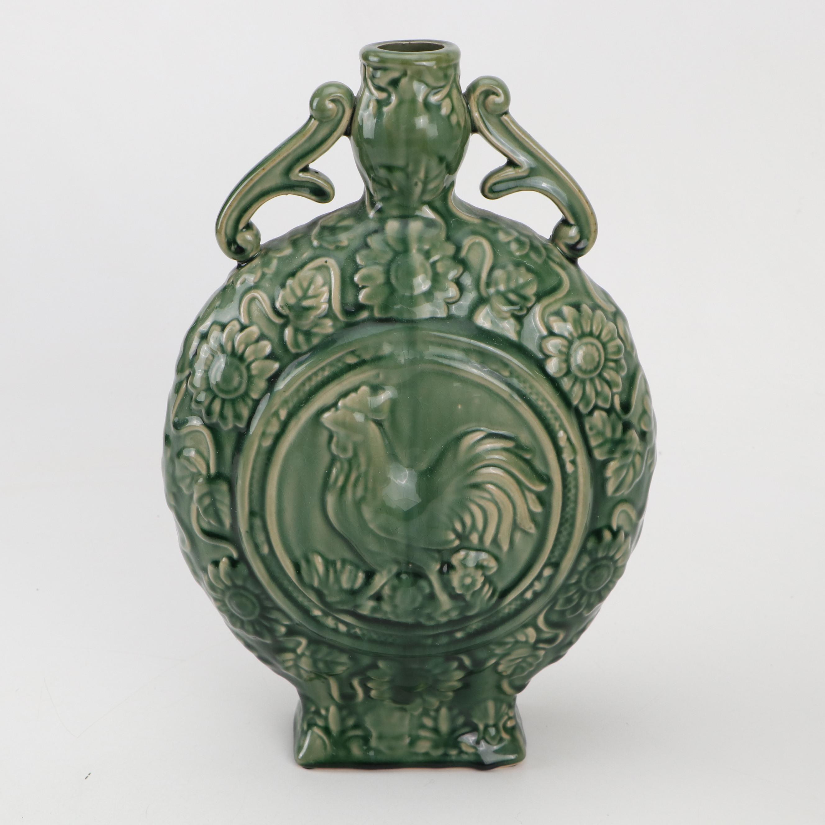 Maxcera Pottery "Orange Rooster" Pitcher with Rooster Motif Amphora Vase