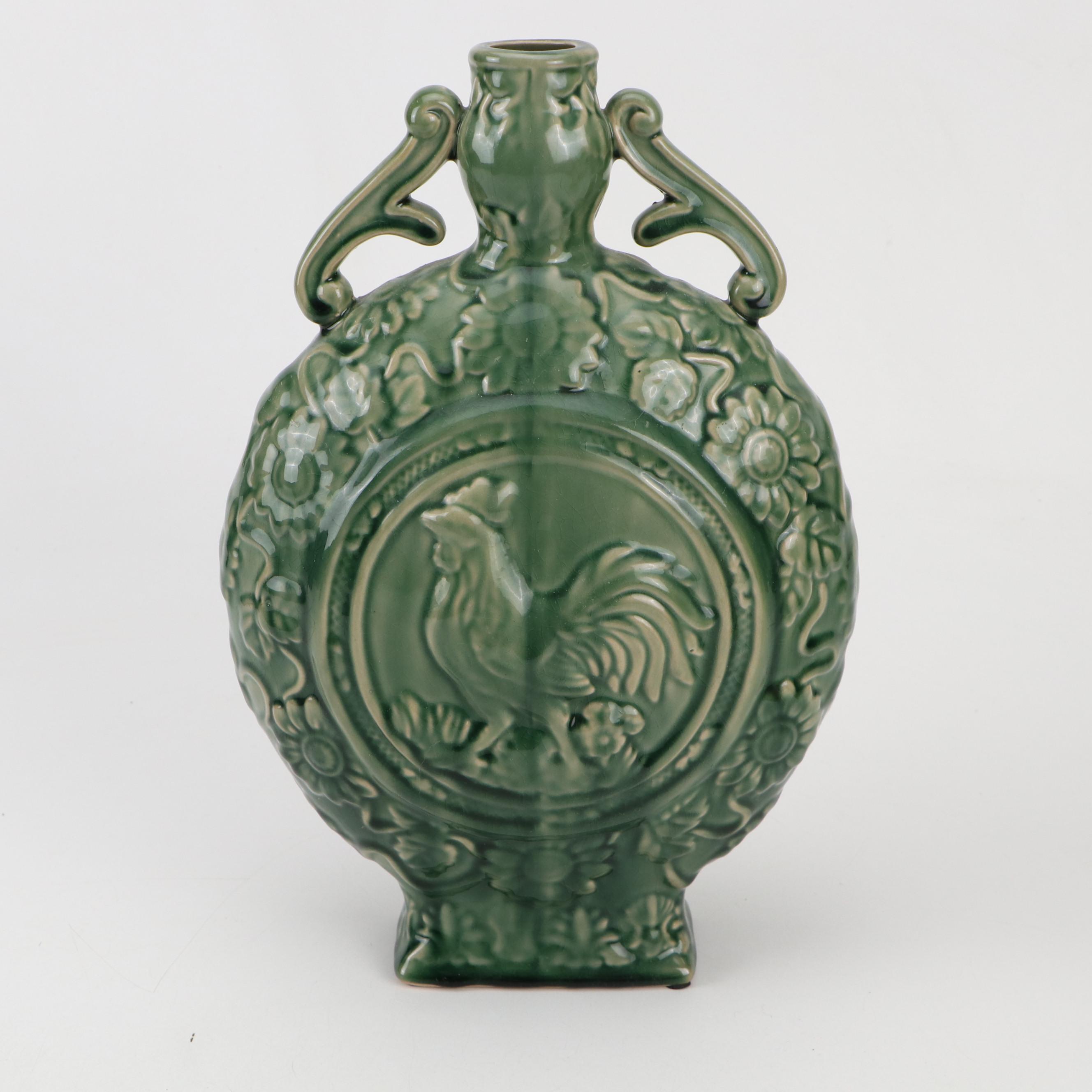 Maxcera Pottery "Orange Rooster" Pitcher with Rooster Motif Amphora Vase