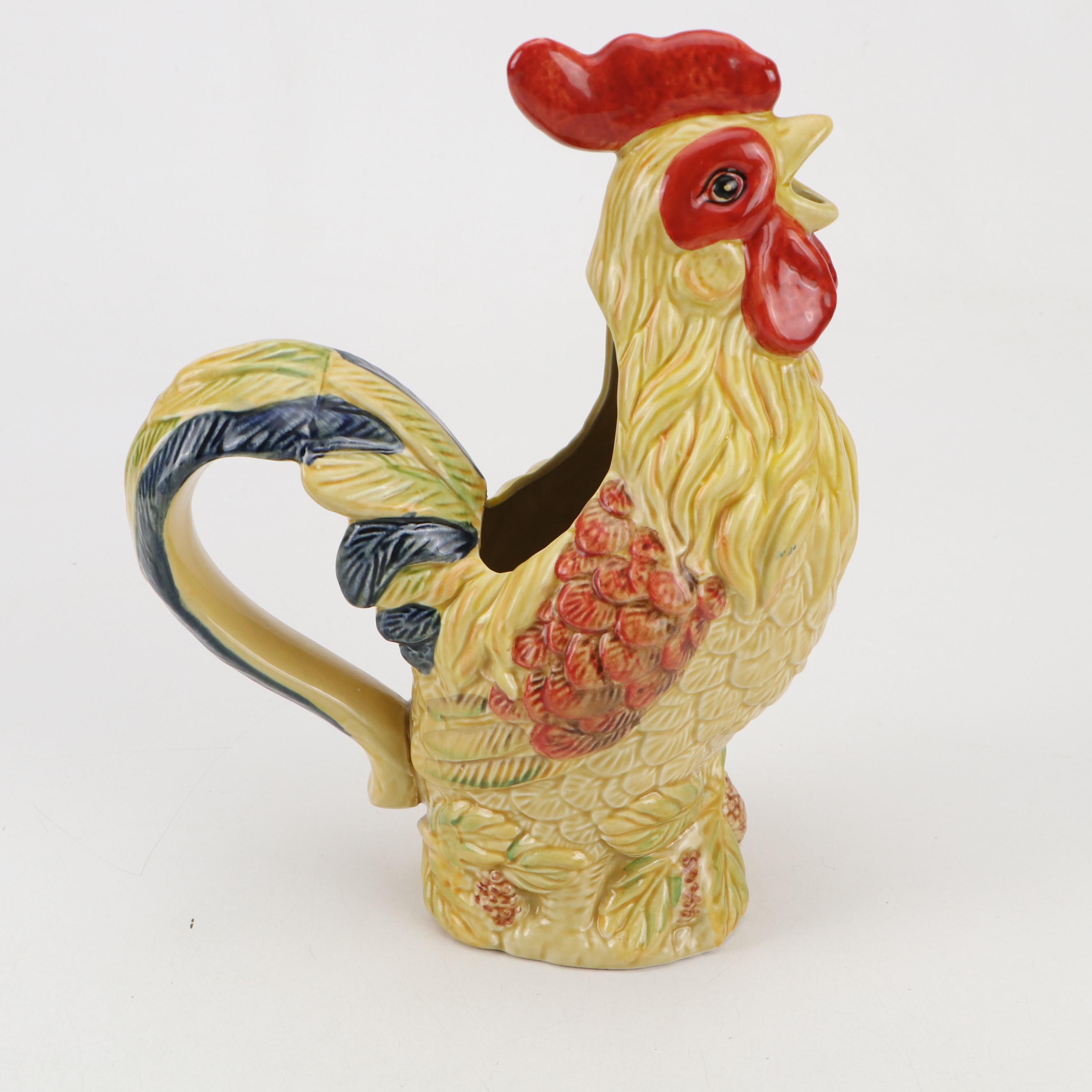 Maxcera Pottery "Orange Rooster" Pitcher with Rooster Motif Amphora Vase