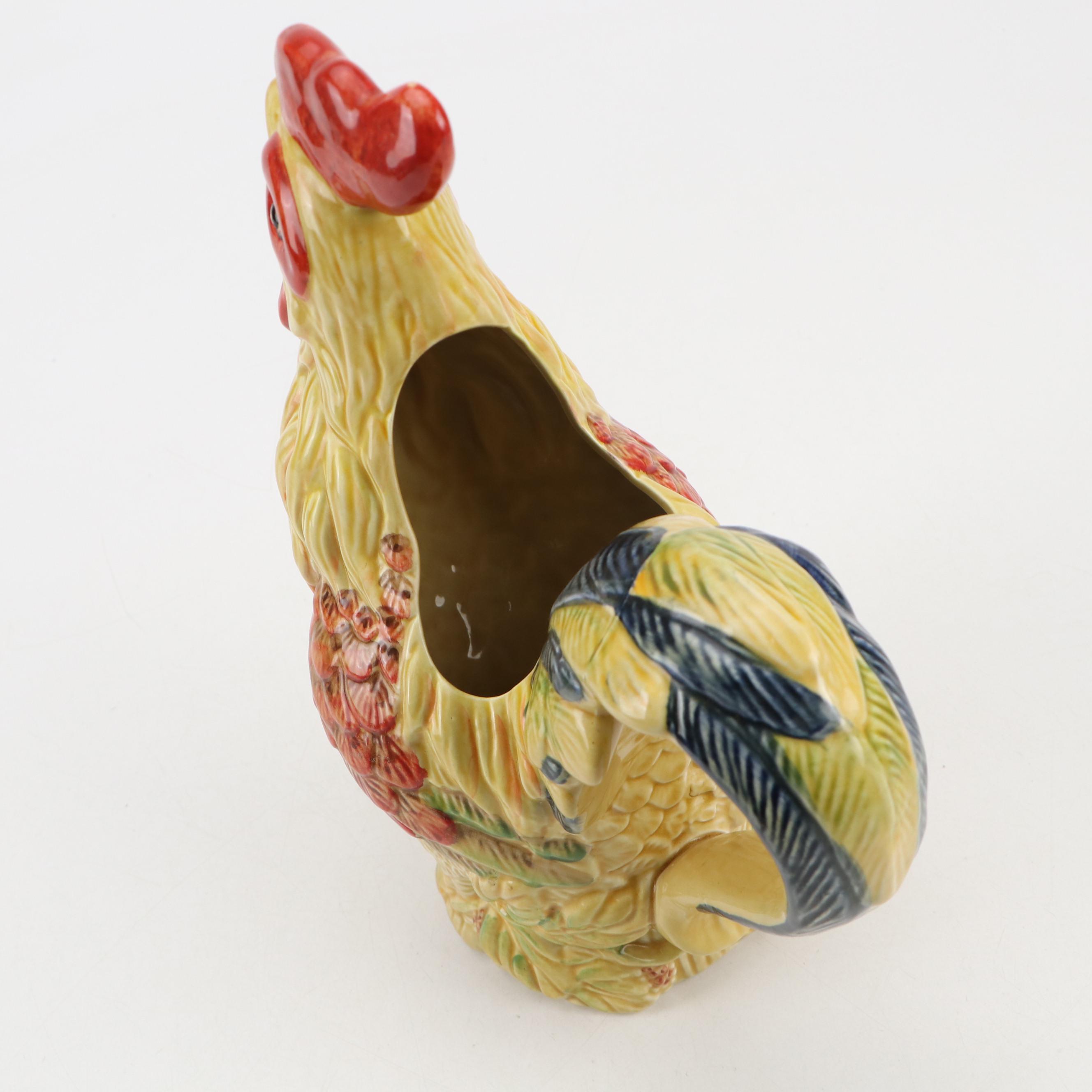 Maxcera Pottery "Orange Rooster" Pitcher with Rooster Motif Amphora Vase