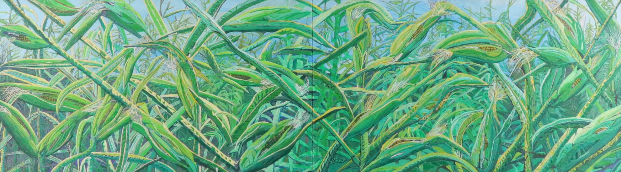 Andrew T. Mayer III Cornfield Diptych Acrylic Painting, Mid–Late 20th Century