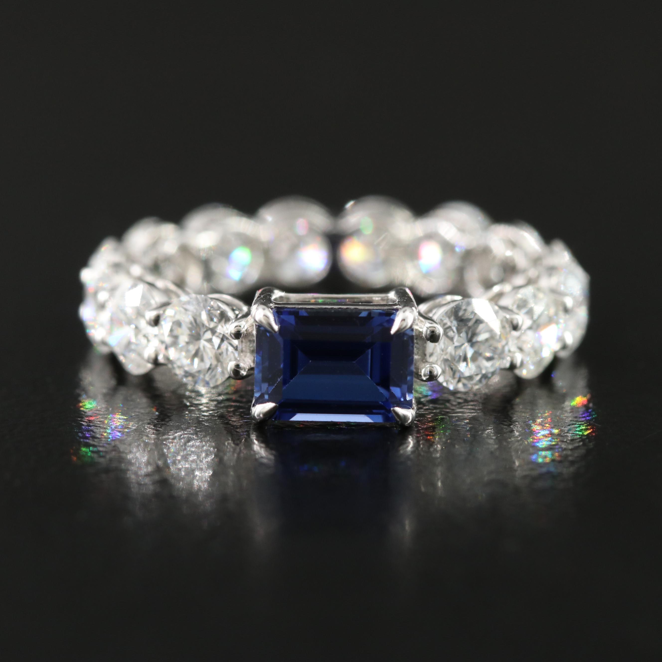 14K 1.24 CT Sapphire and 3.86 CTW Lab Grown Diamond Ring
